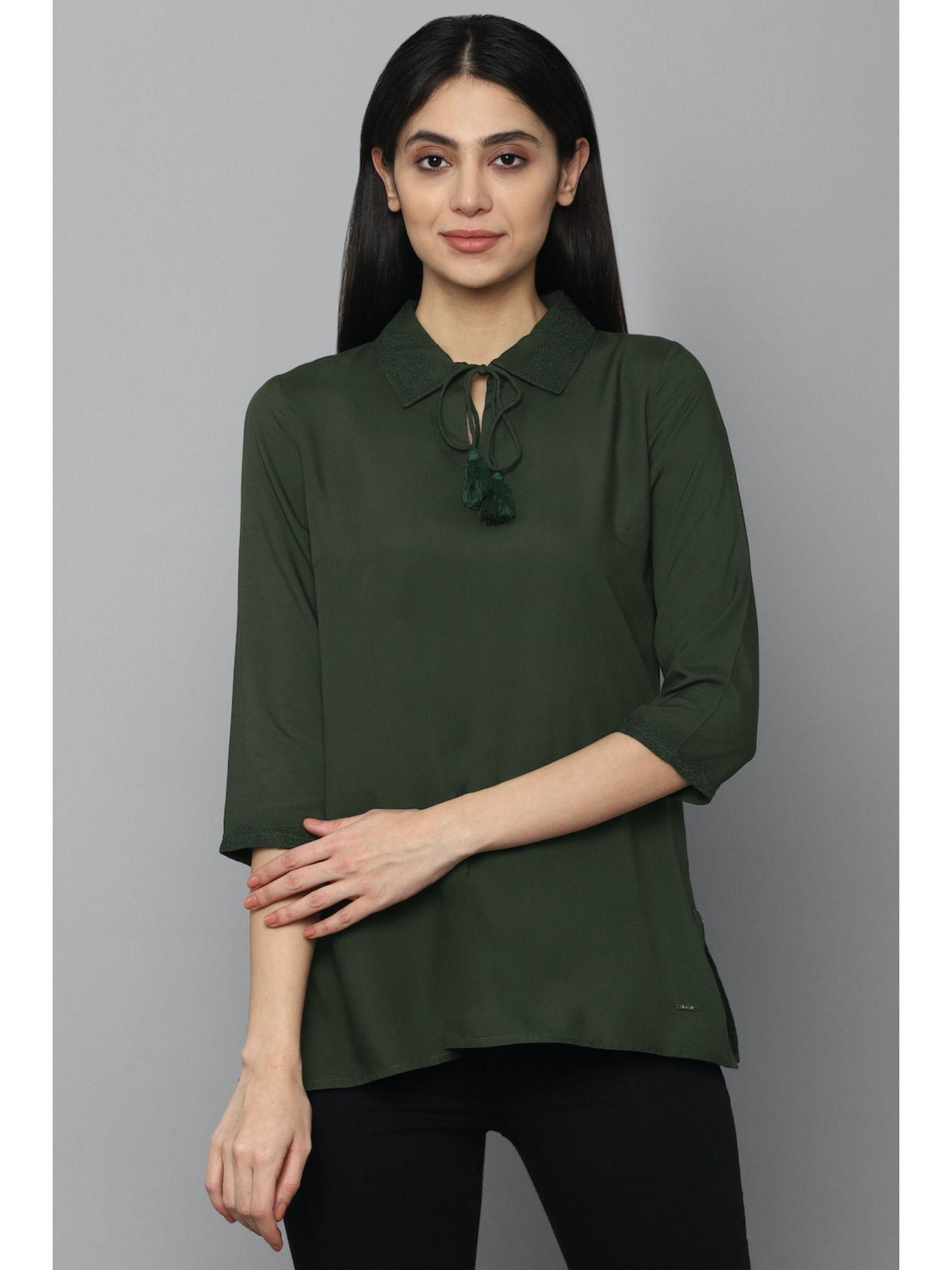 women green solid 3/4th sleeves top