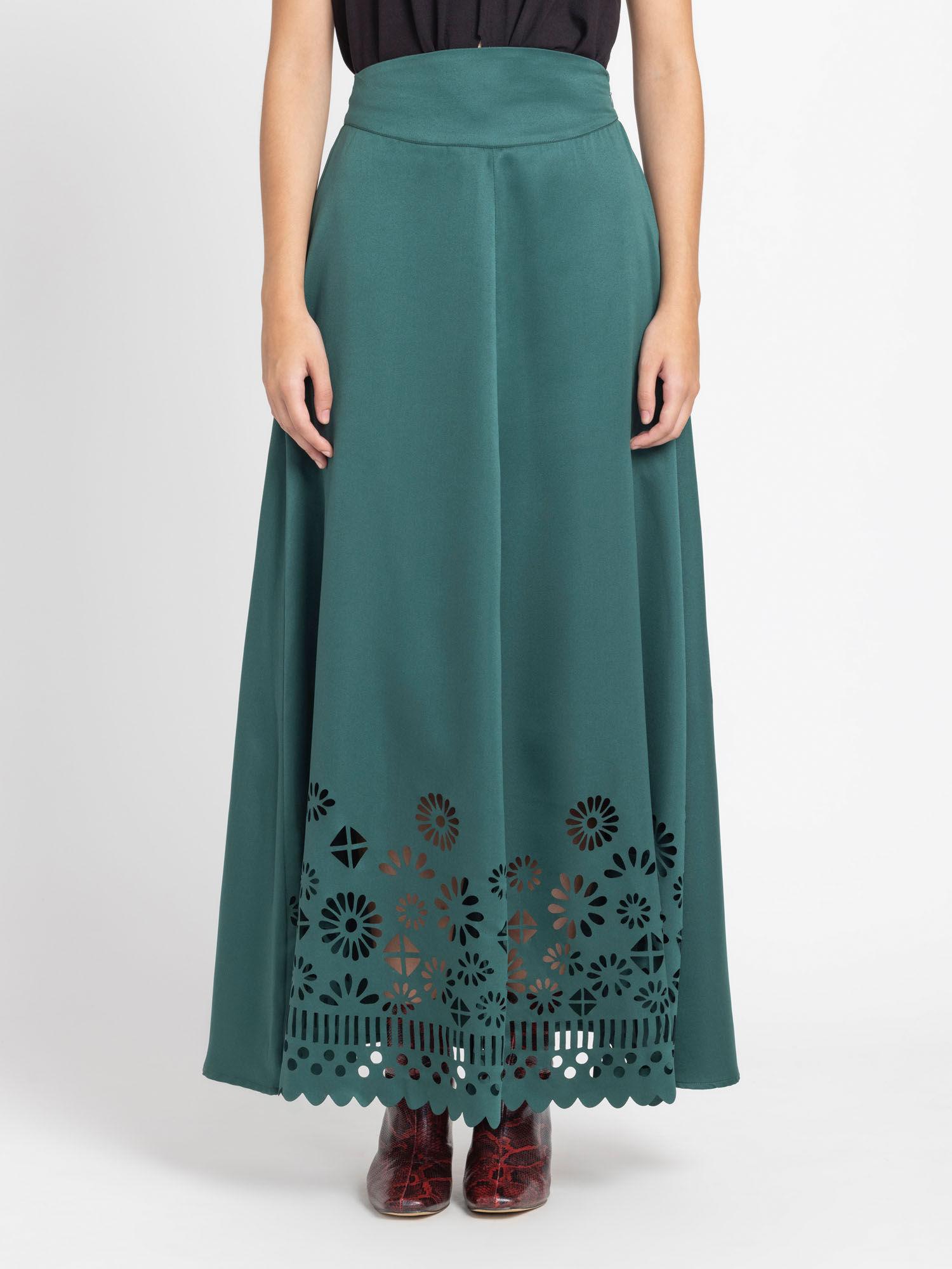 women green solid a-line party skirt