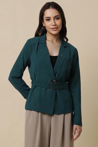 women green solid casual blazer