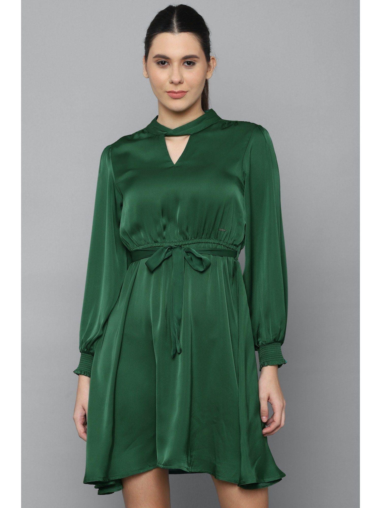 women green solid casual dress