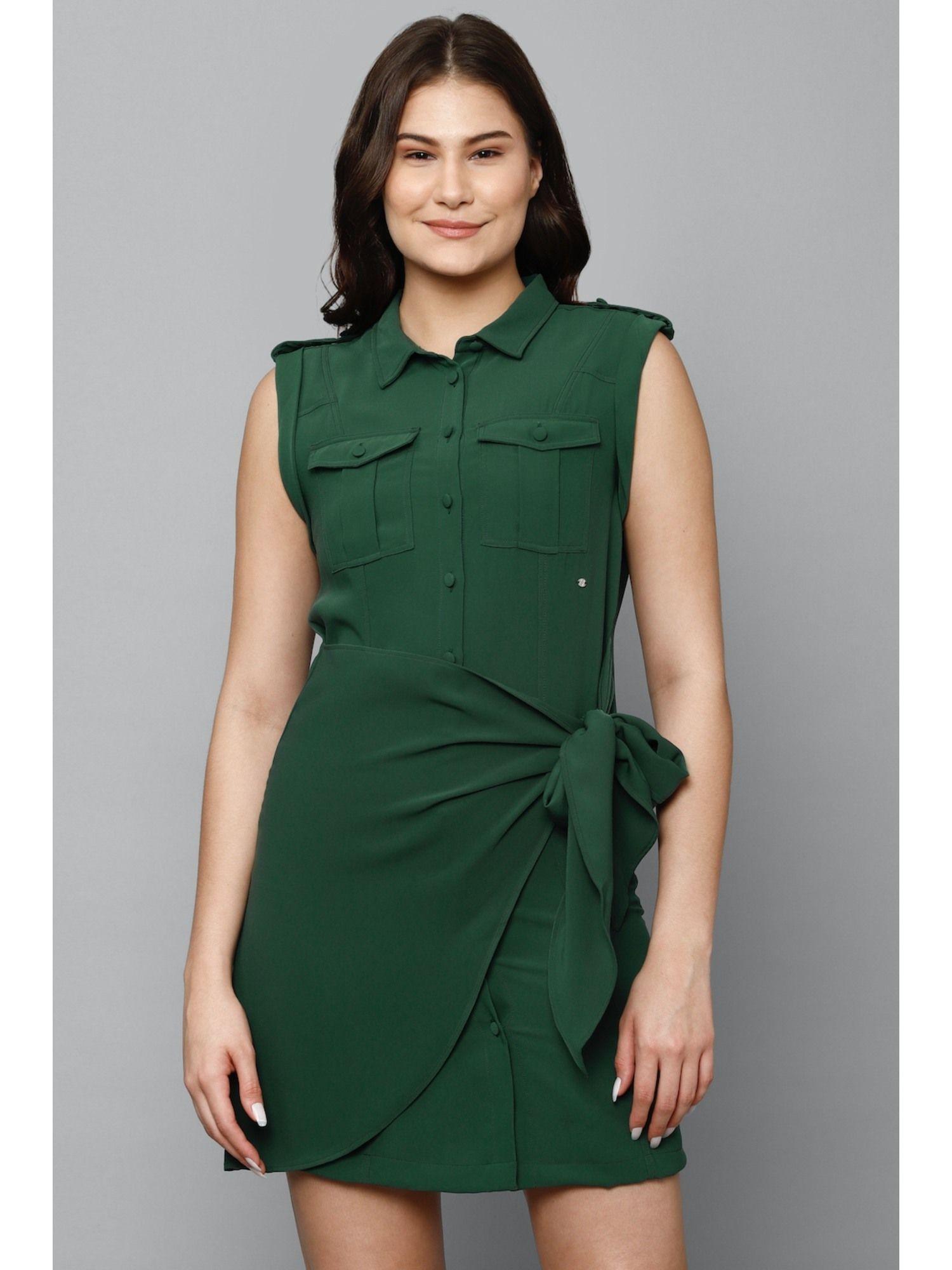 women green solid casual dress