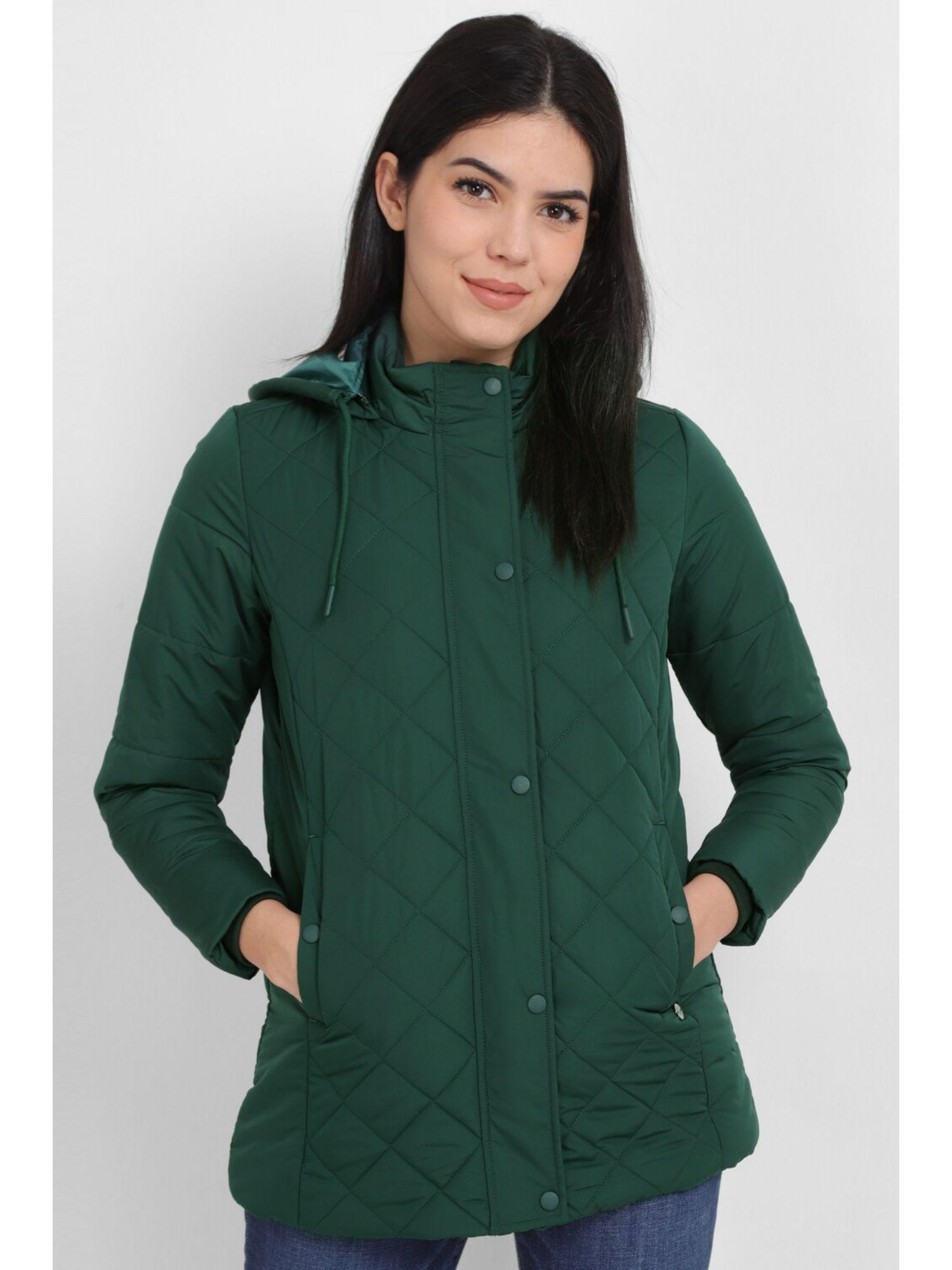 women green solid casual jacket