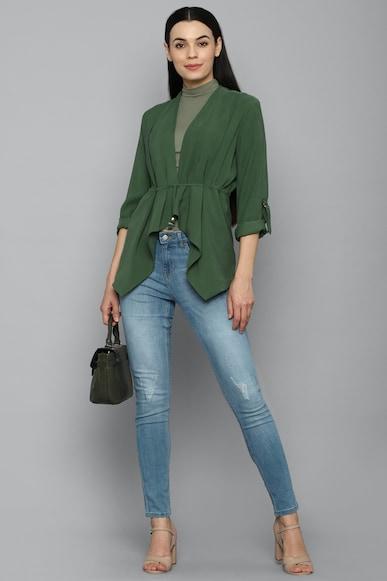 women green solid casual jacket