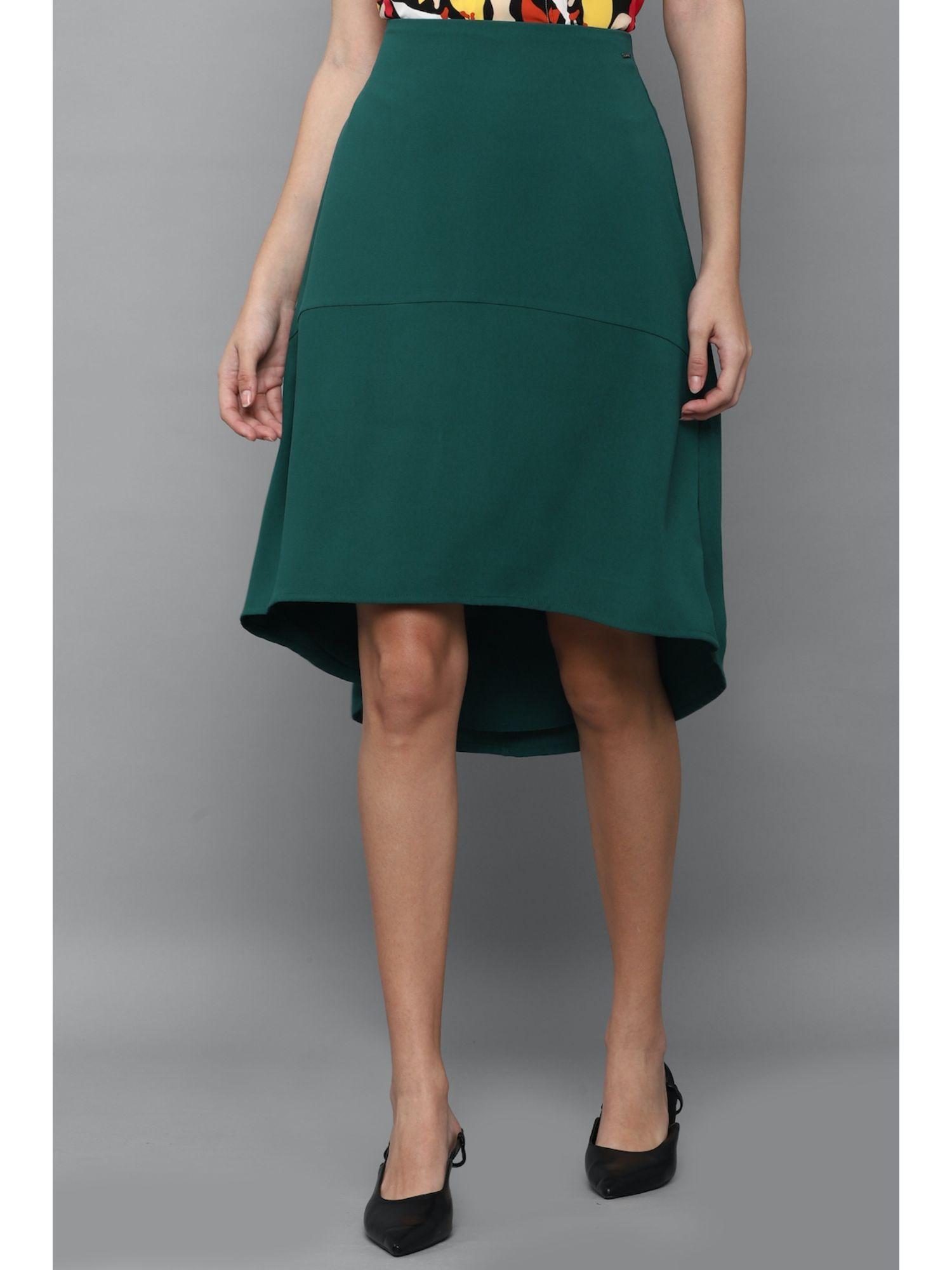 women green solid casual skirt