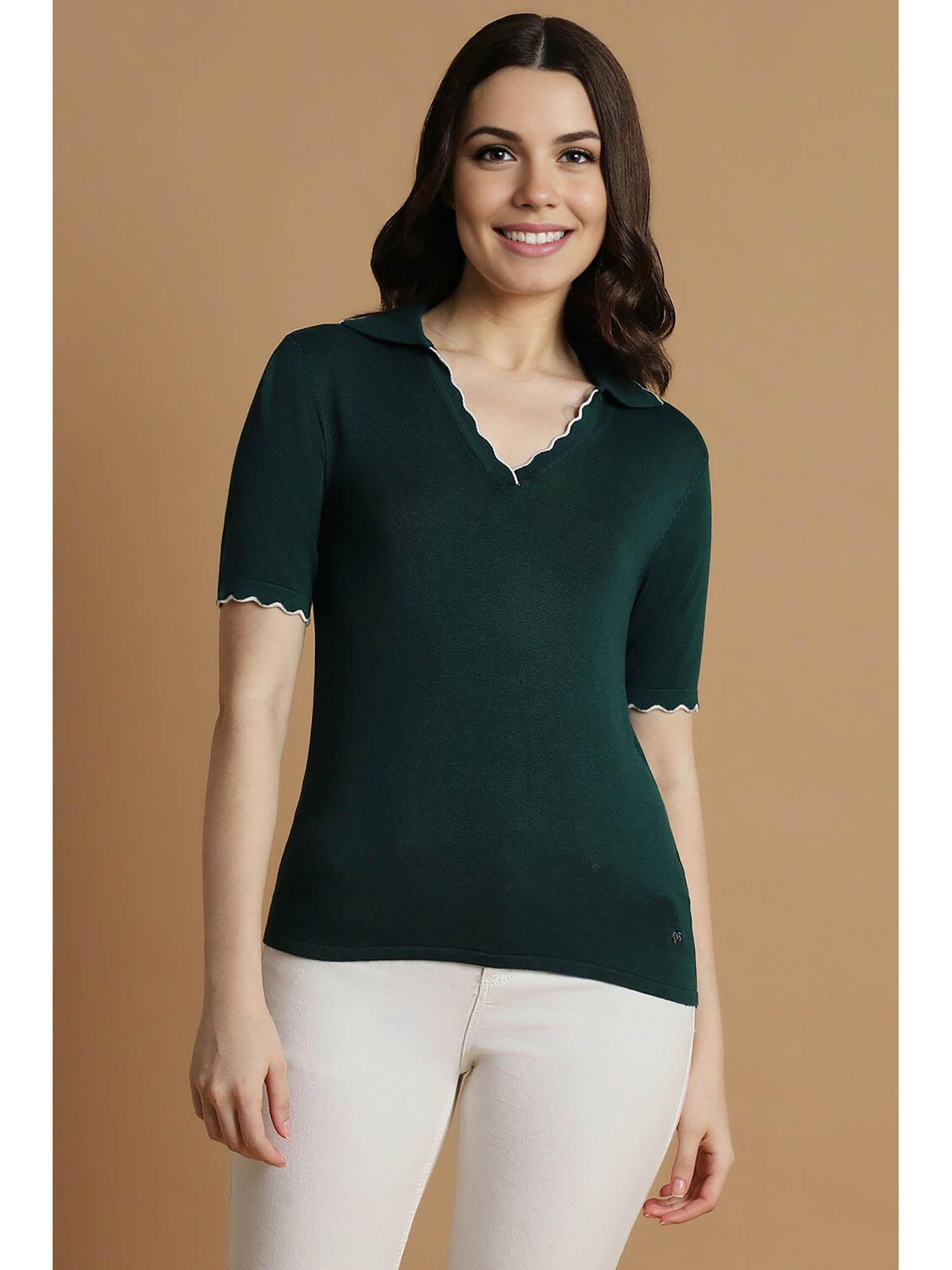 women green solid casual top