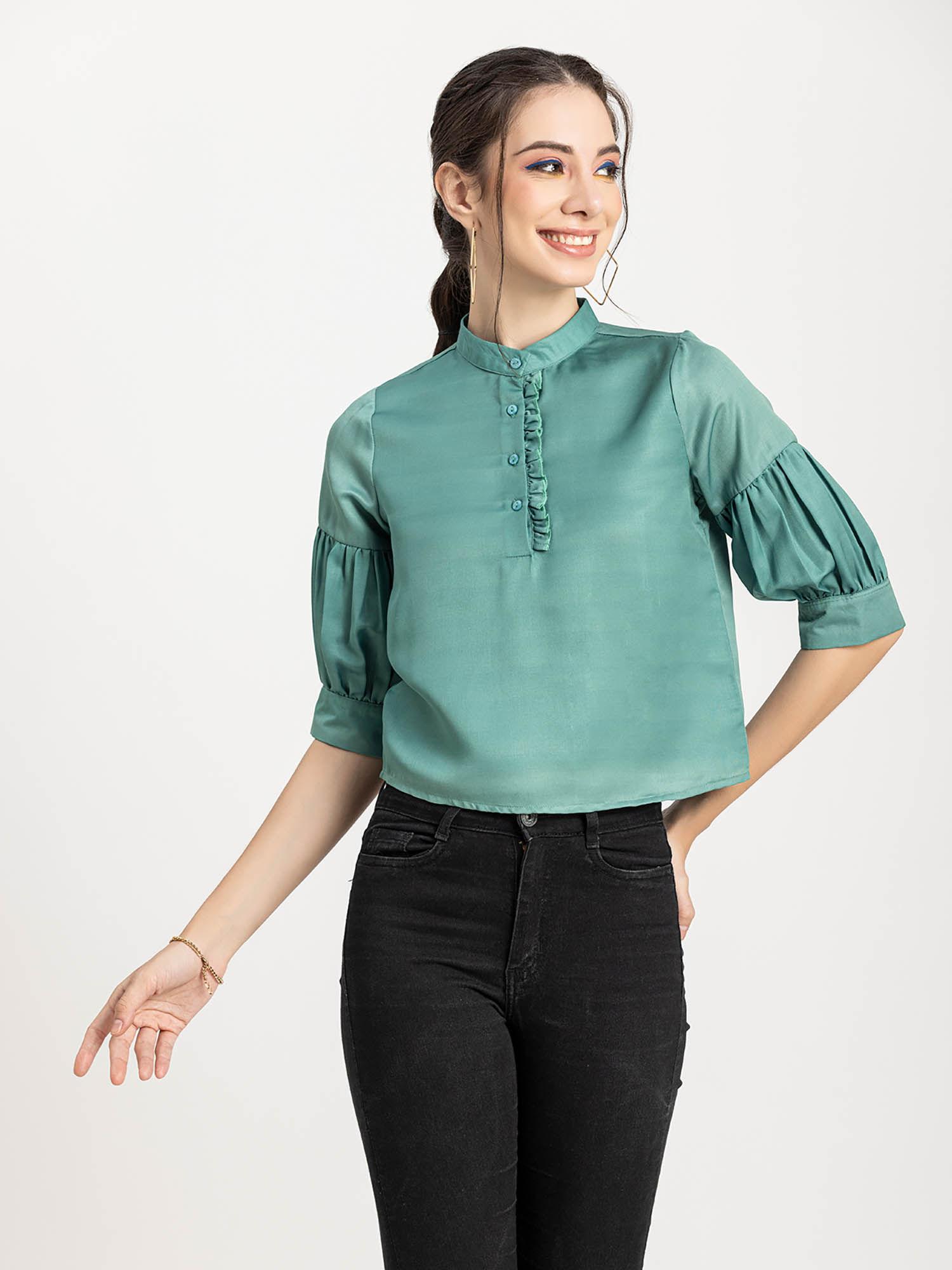 women green solid half sleeves top