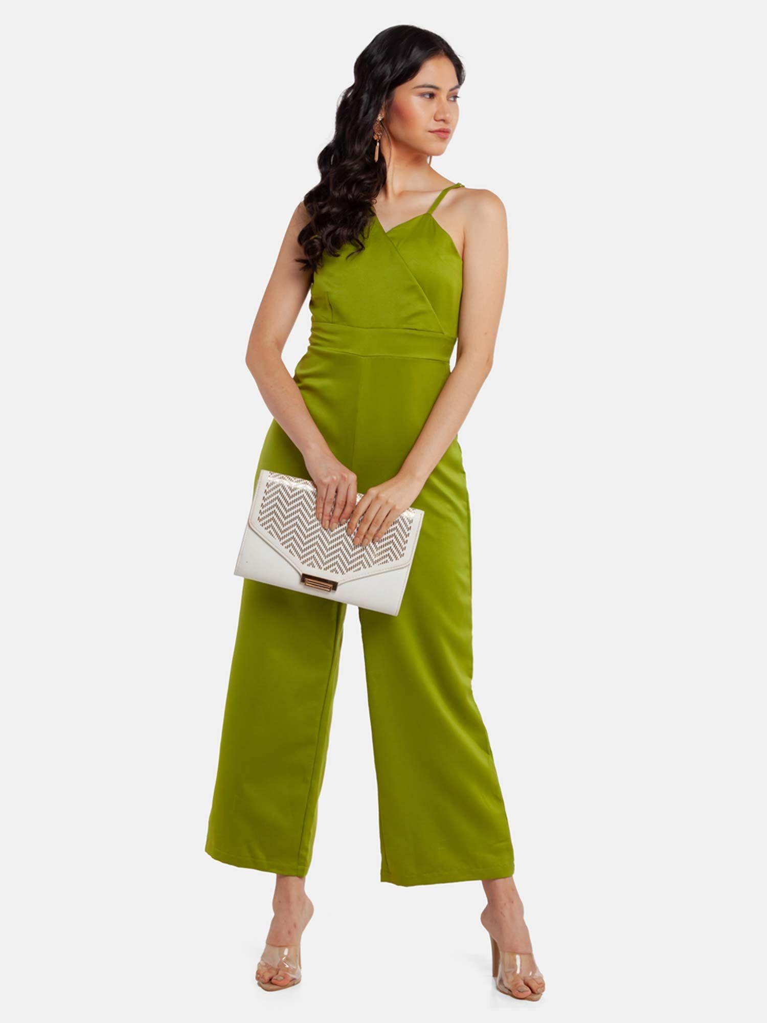 women green solid jumpsuit