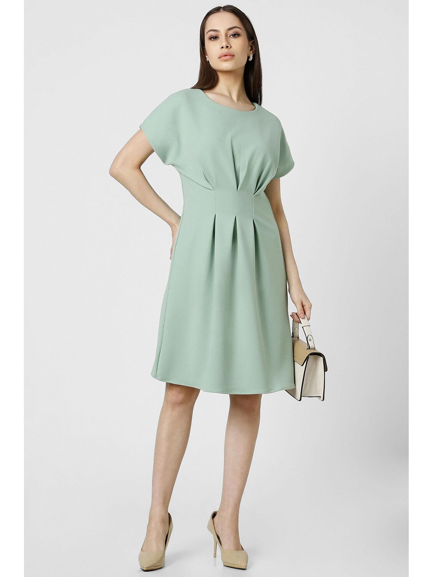 women green solid knee length formal dress