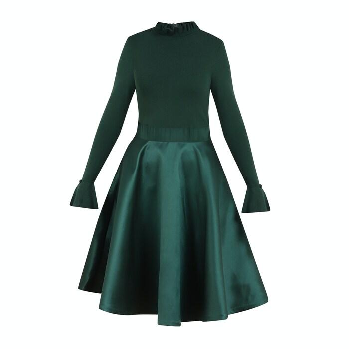 women green solid knitted skater dress