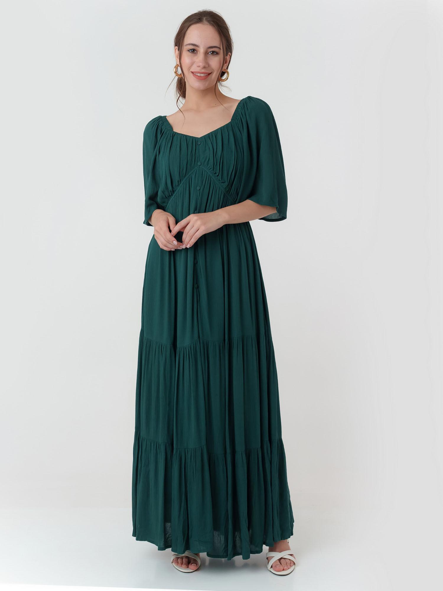 women green solid maxi dress