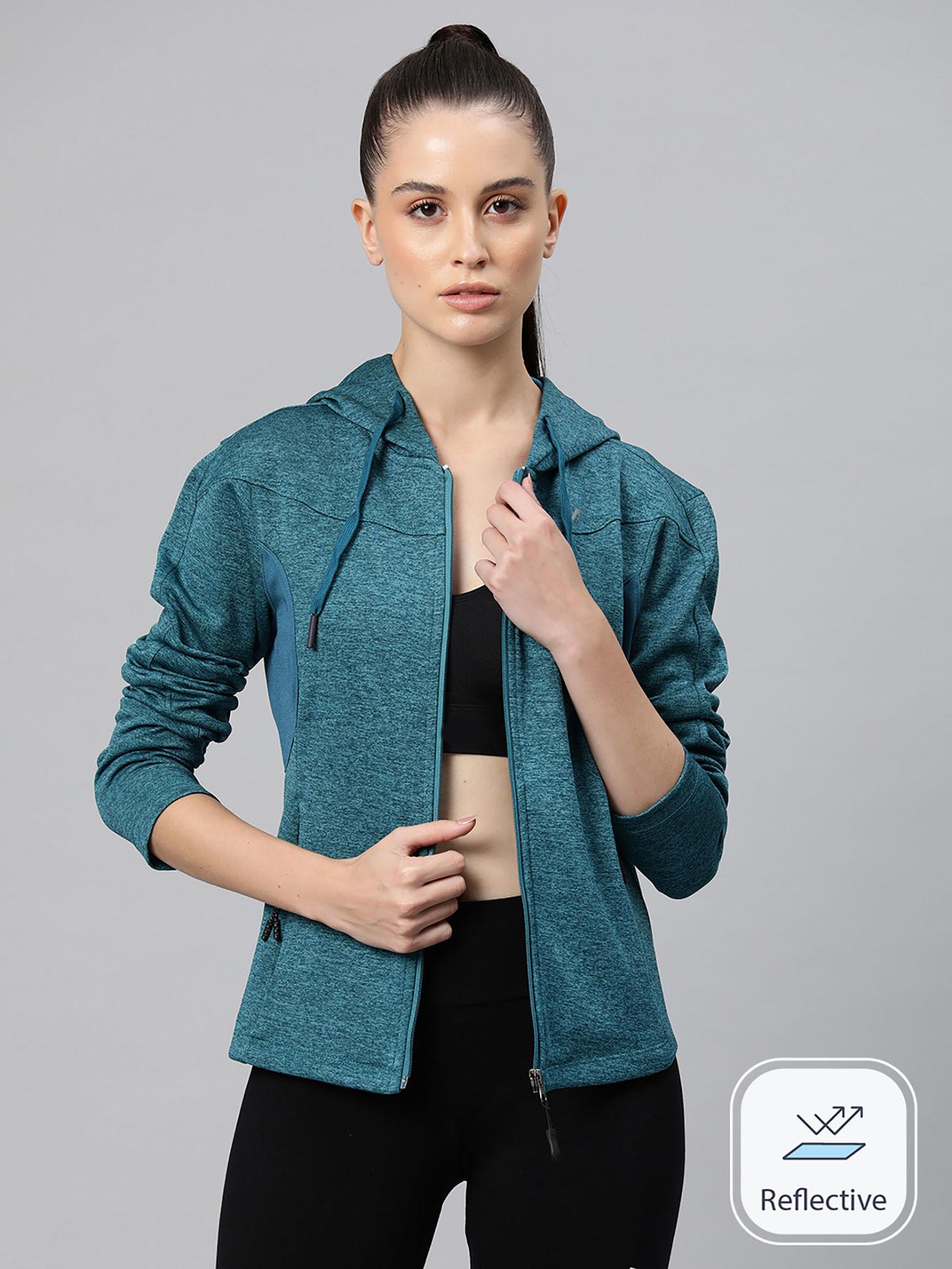 women green solid polyester slim fit jacket