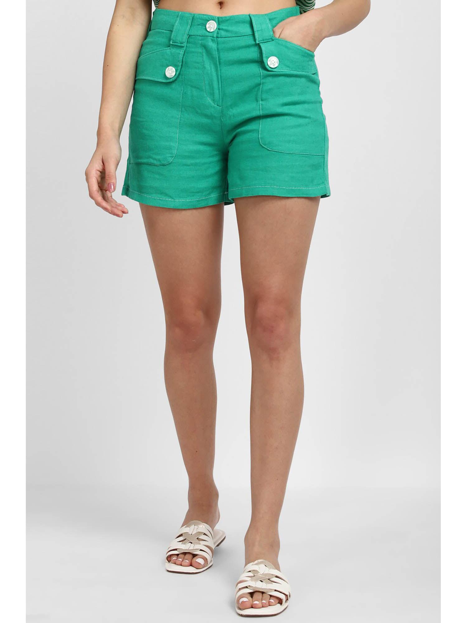 women green solid regular fit shorts