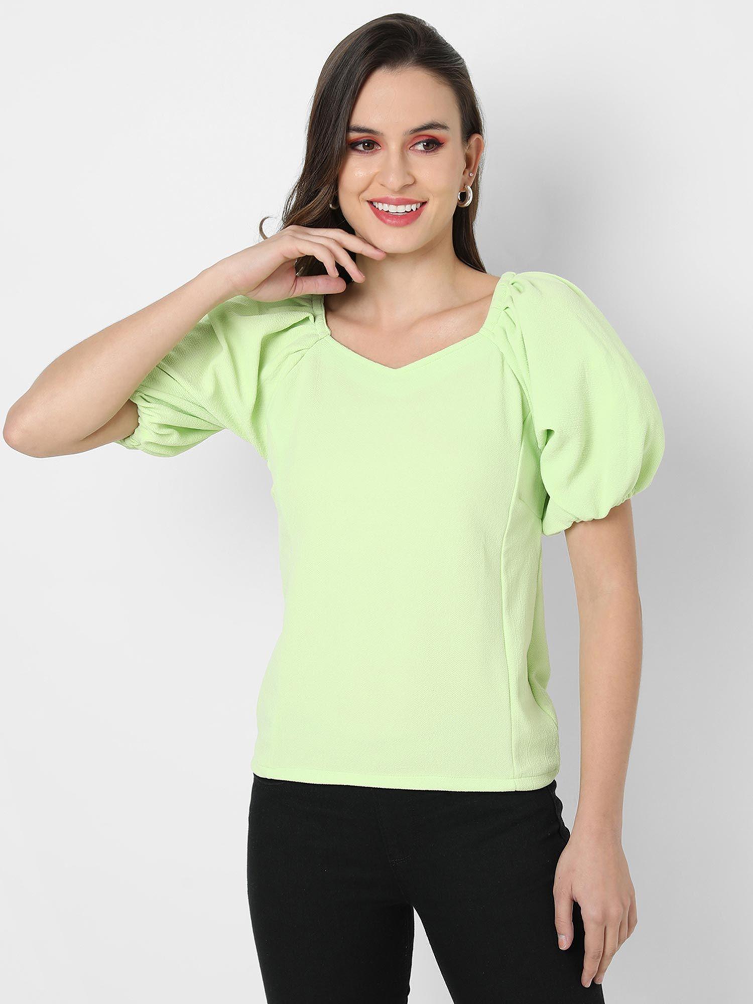 women green solid regular top