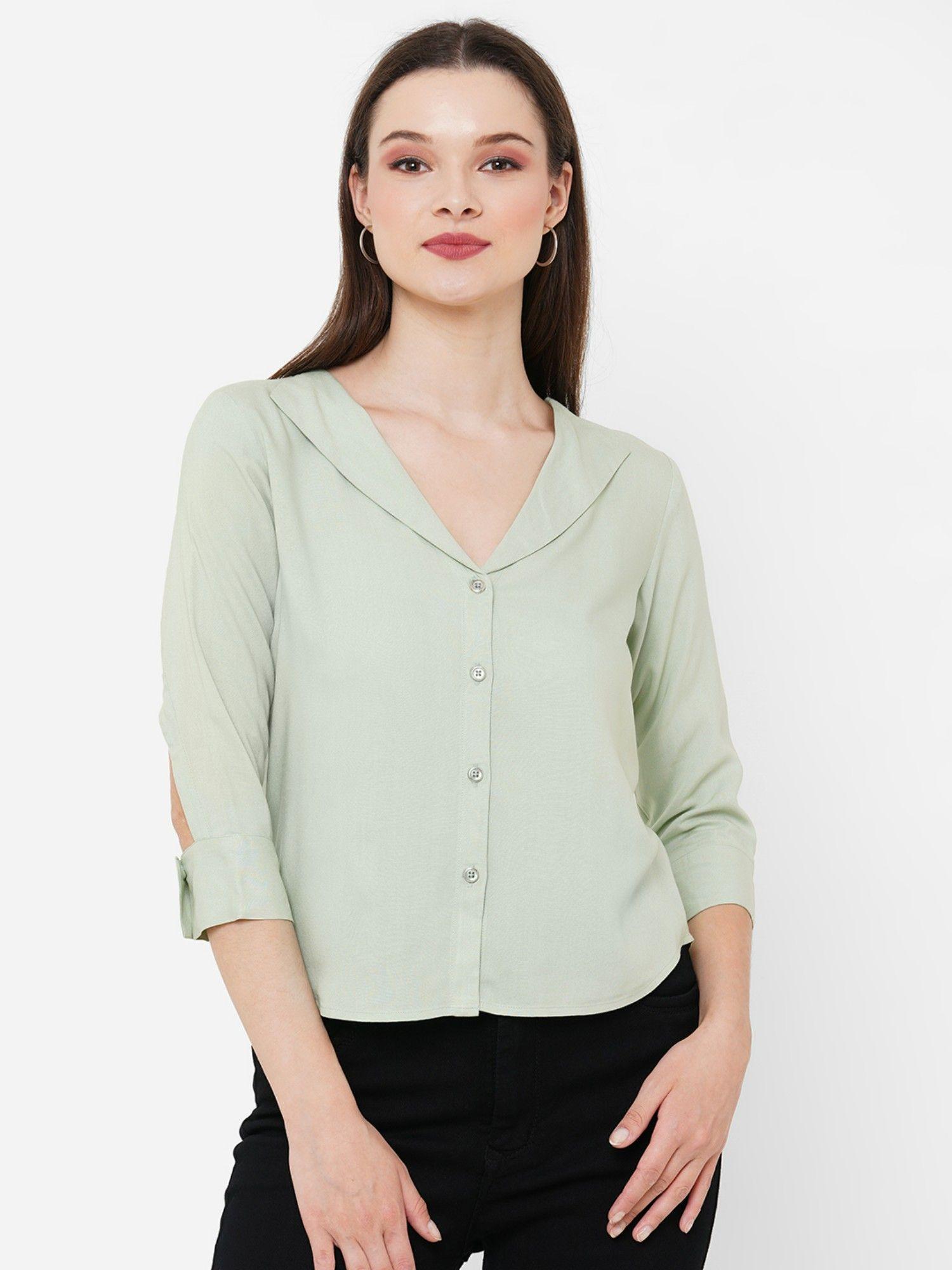 women green solid shirt