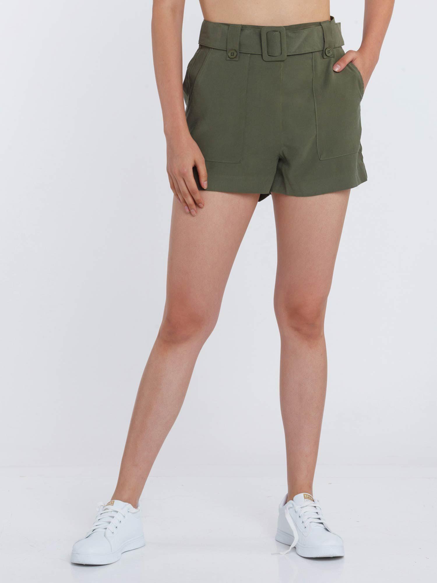 women green solid shorts