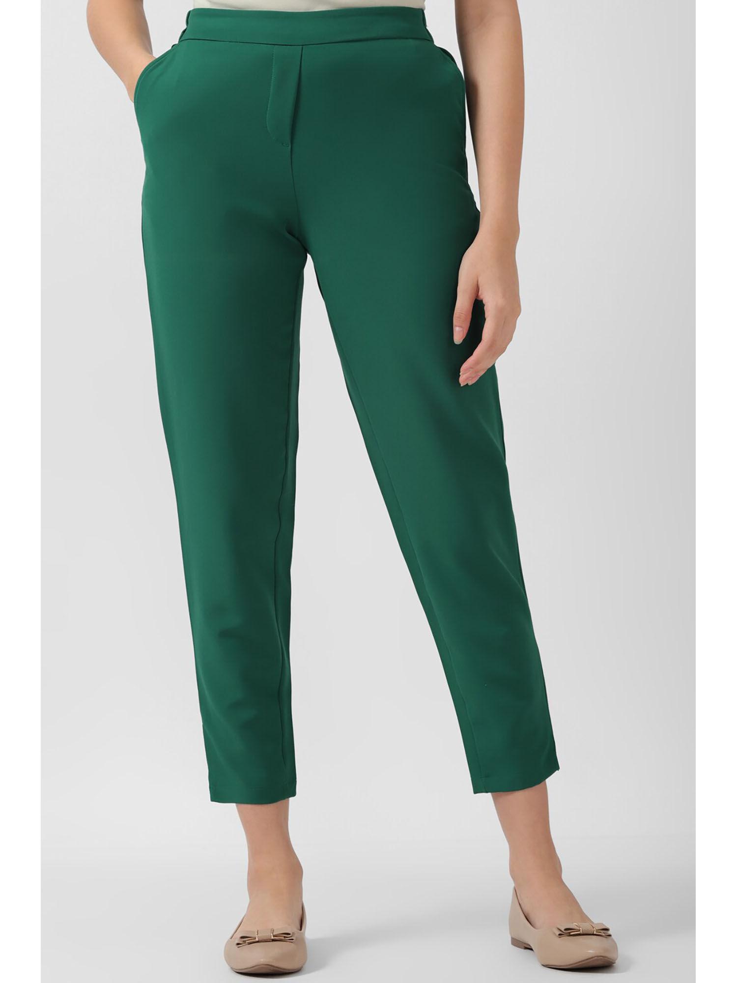 women green solid slim fit pant