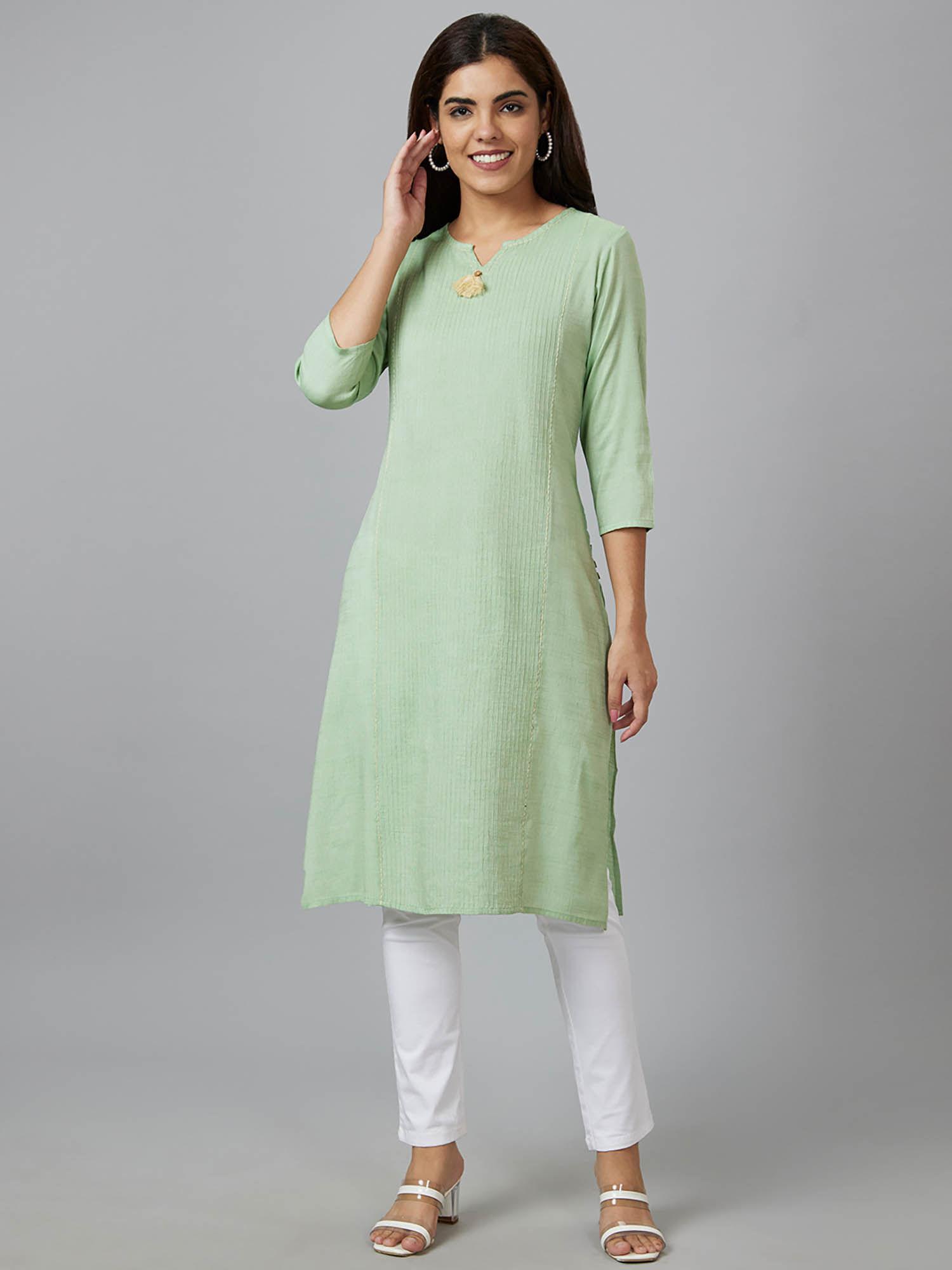 women green solid straight kurta