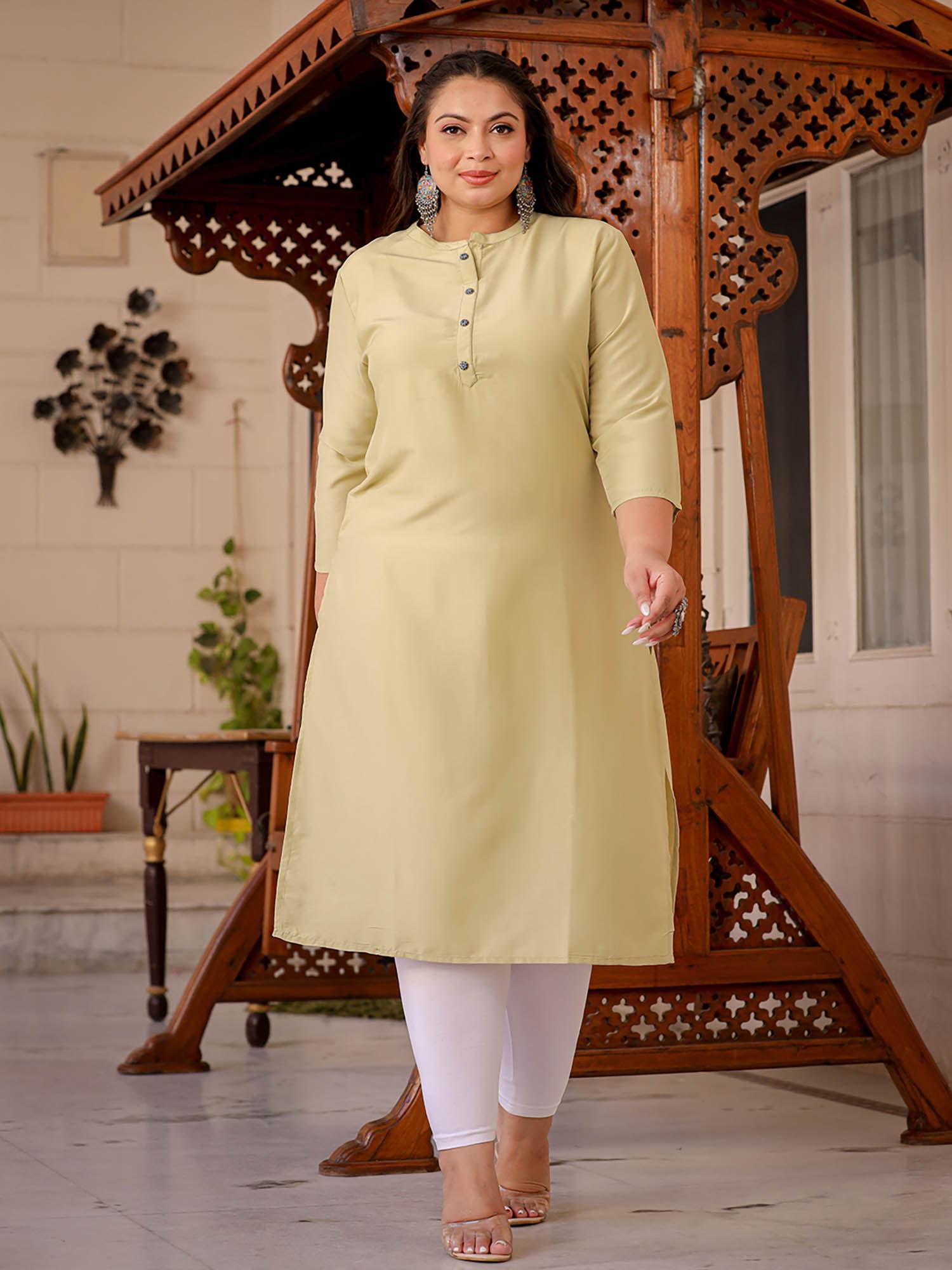 women green solid straight plus size kurta