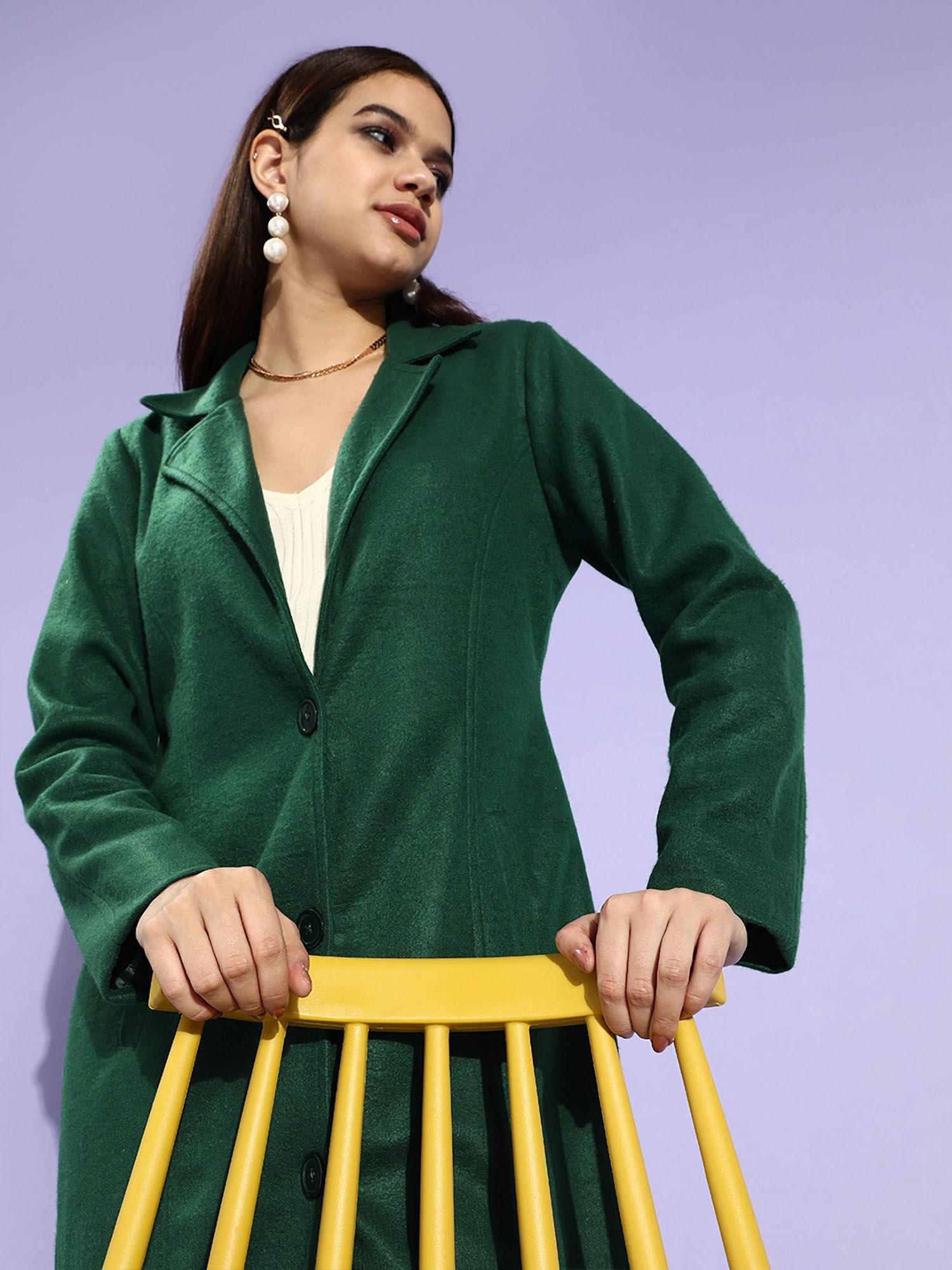 women green solid trench coat