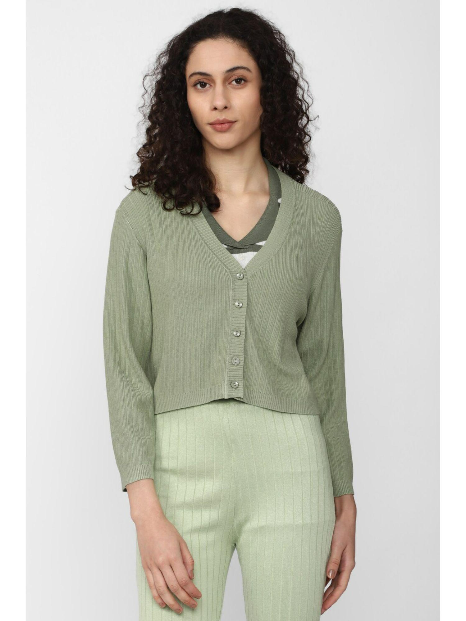 women green solid v-neck cardigan