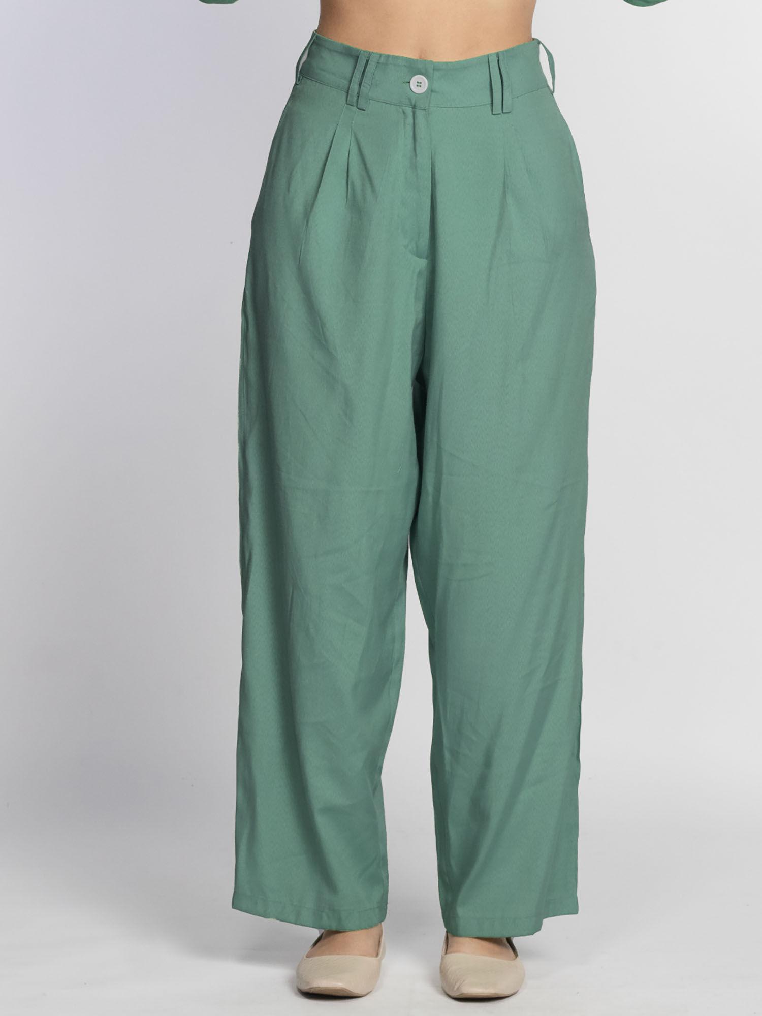 women green solid wide palazzo