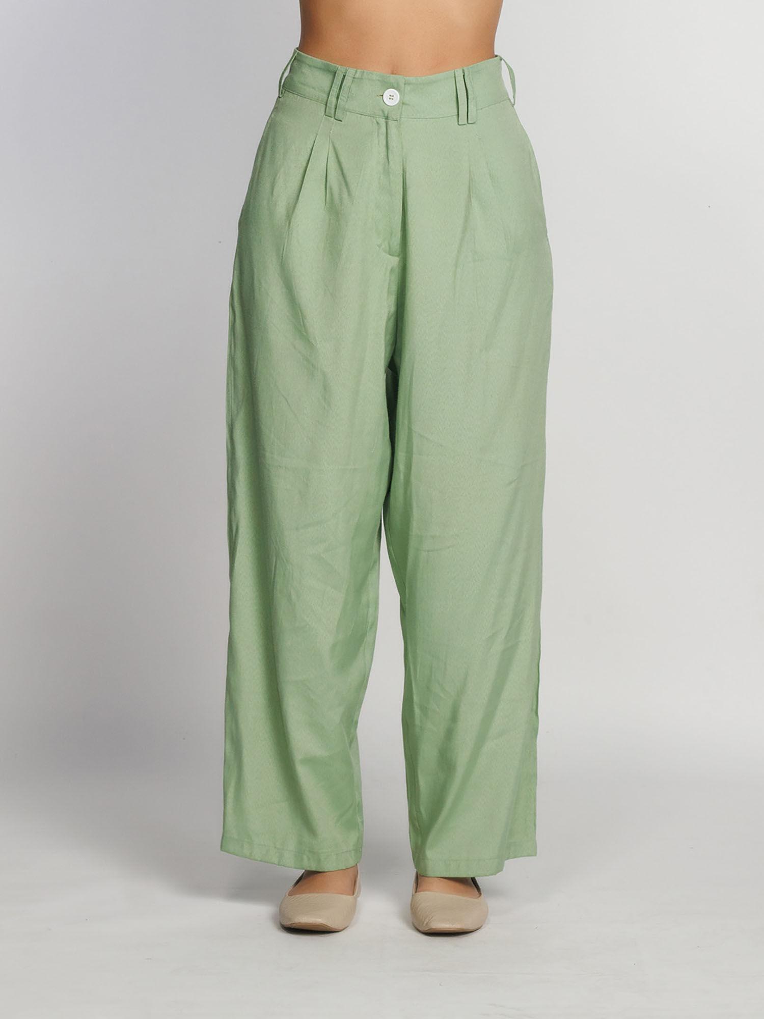 women green solid wide palazzo