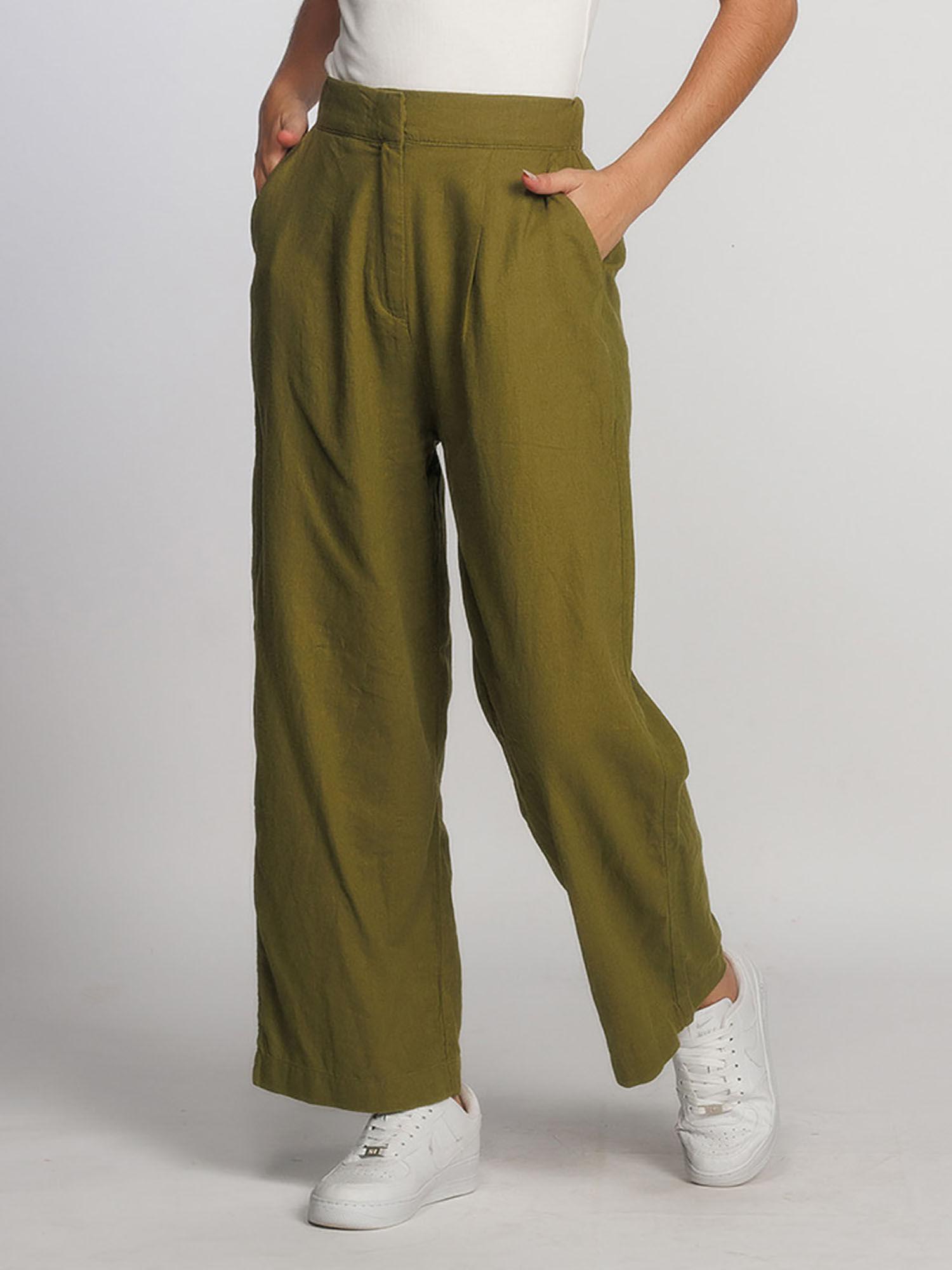 women green solid wide pant