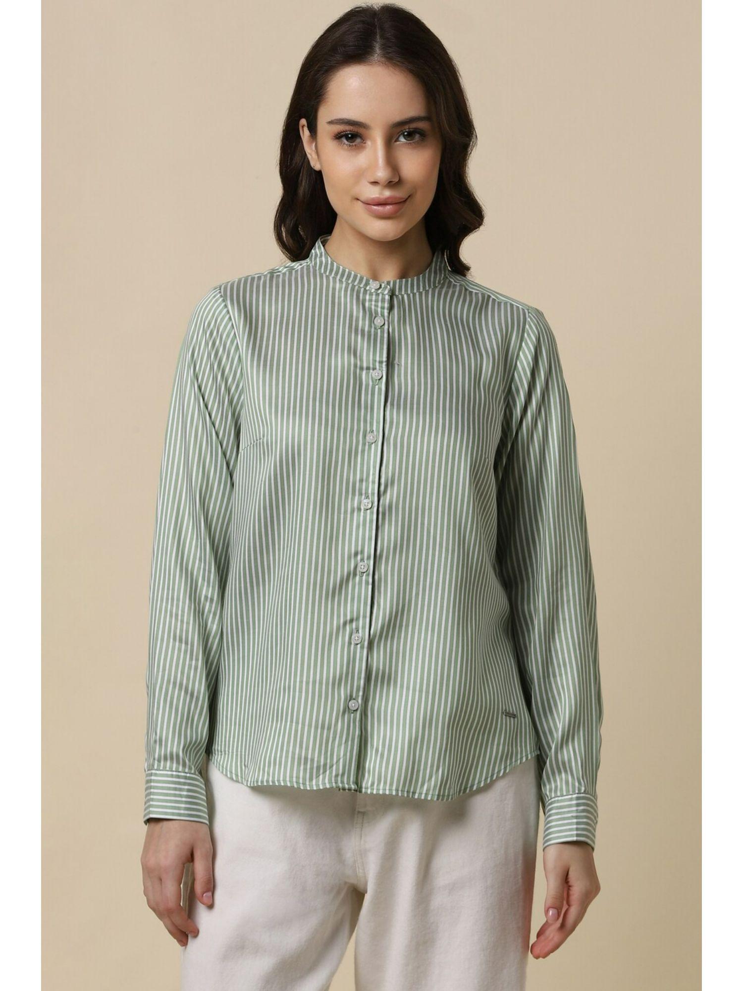 women green stripe long sleeves shirt