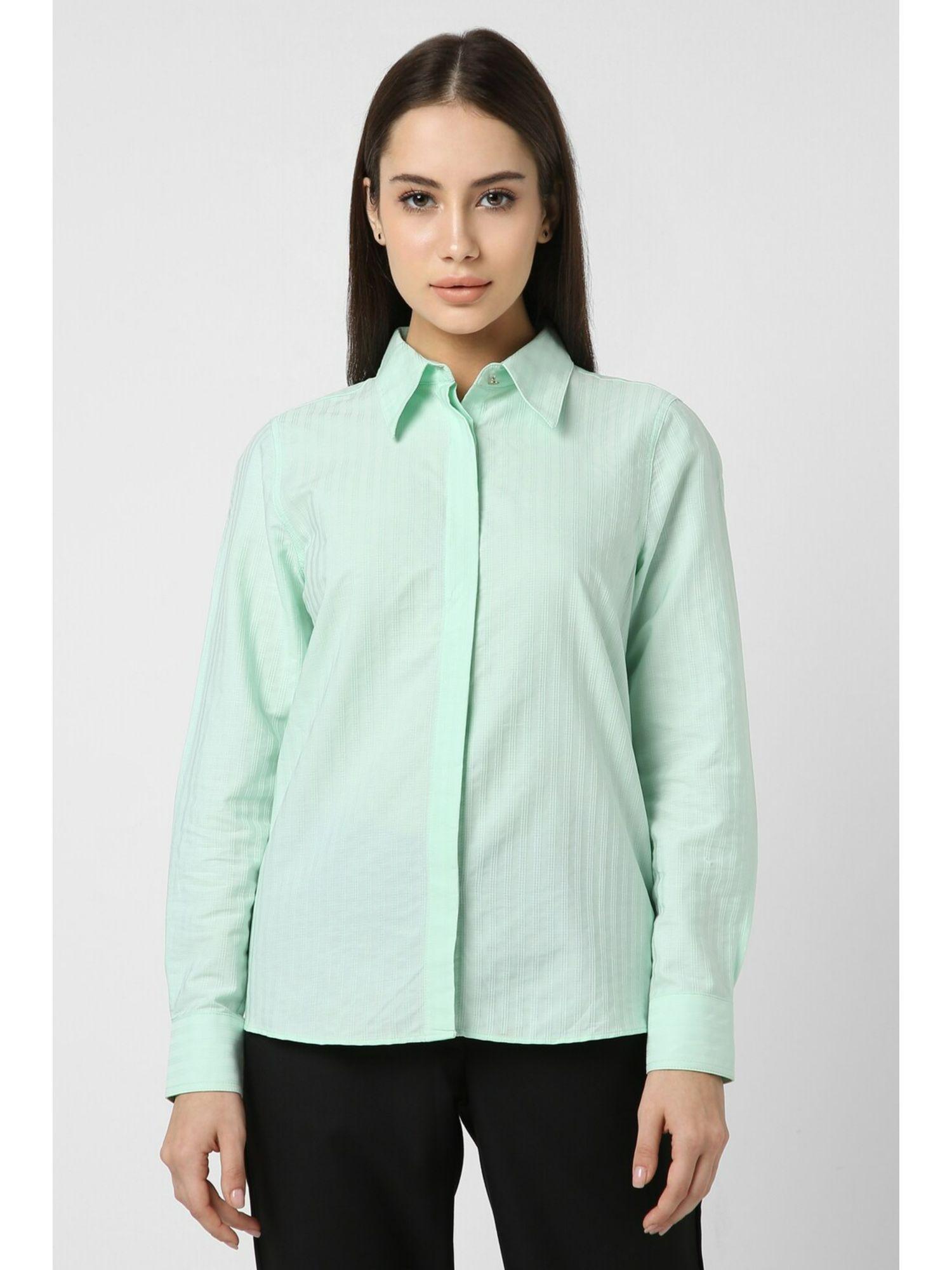 women green stripe long sleeves shirt