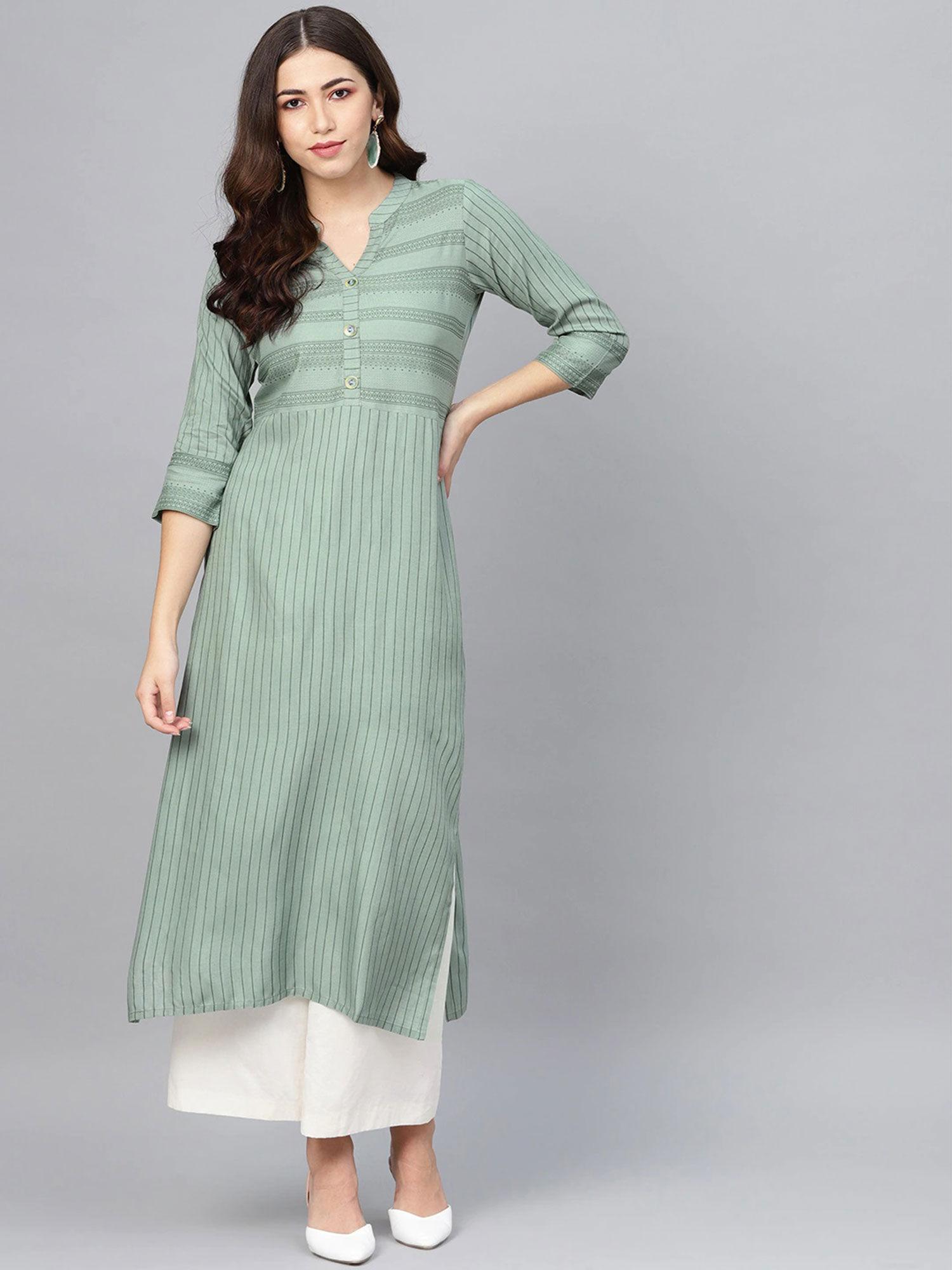 women green striped straight kurta