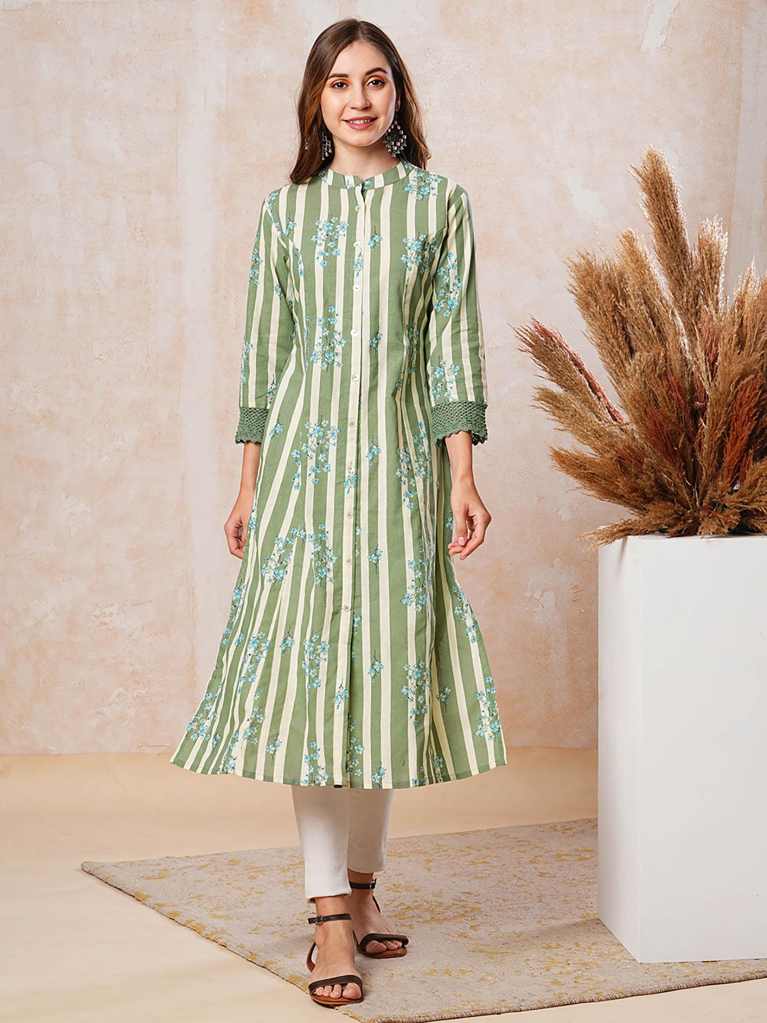 women green stripes printed kurta