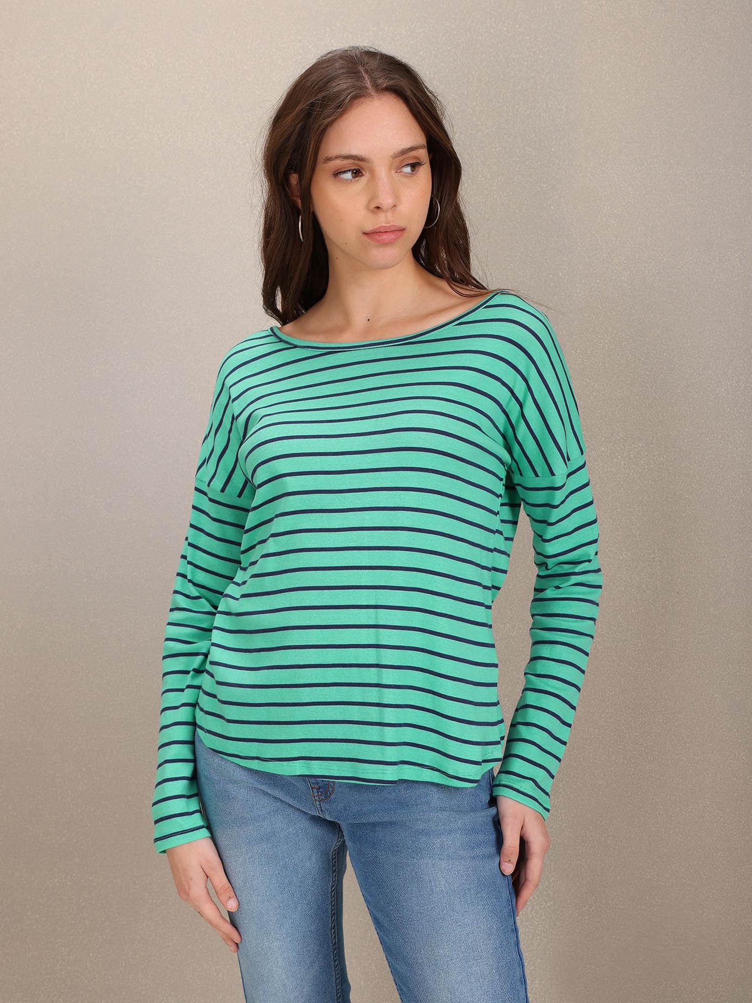 women green stylised back horizontal stripe top