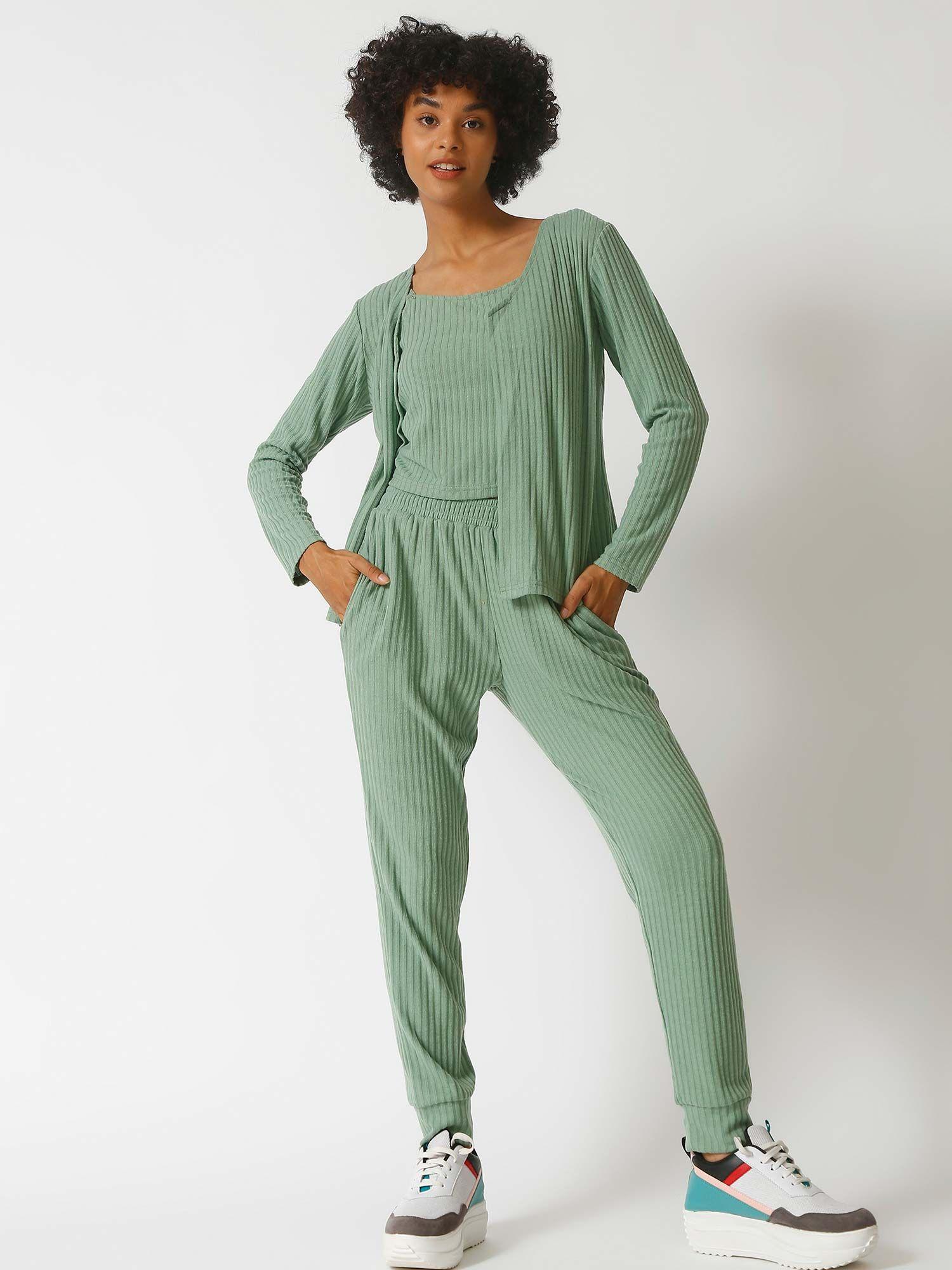 women green stylish casual co-ord (set of 3)