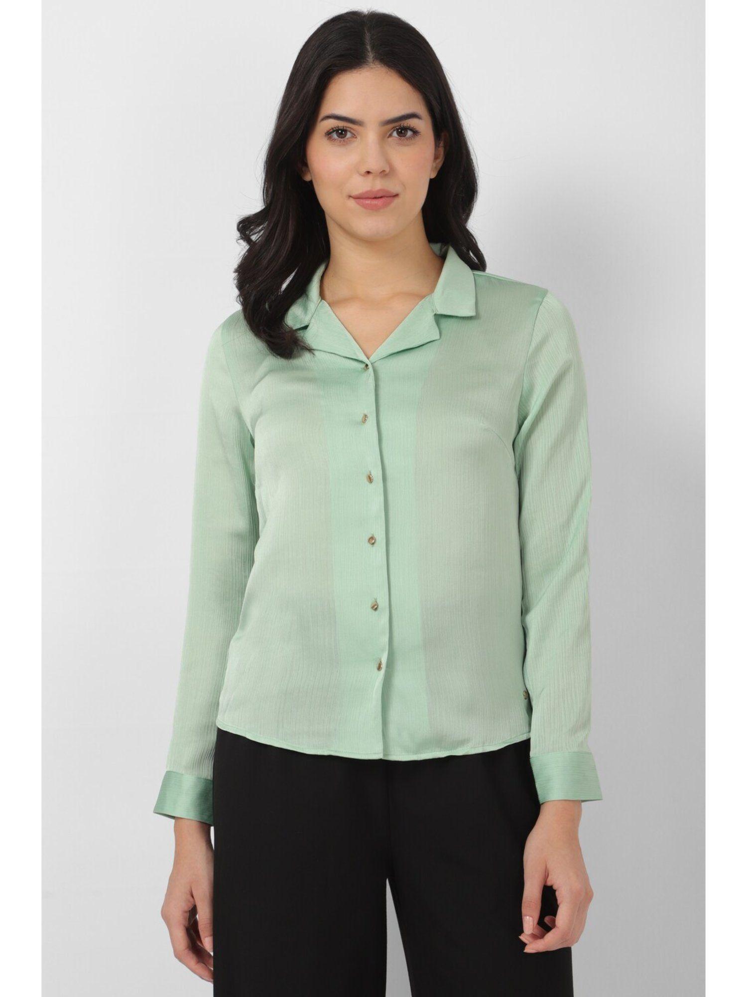 women green textured long sleeves formal shirt