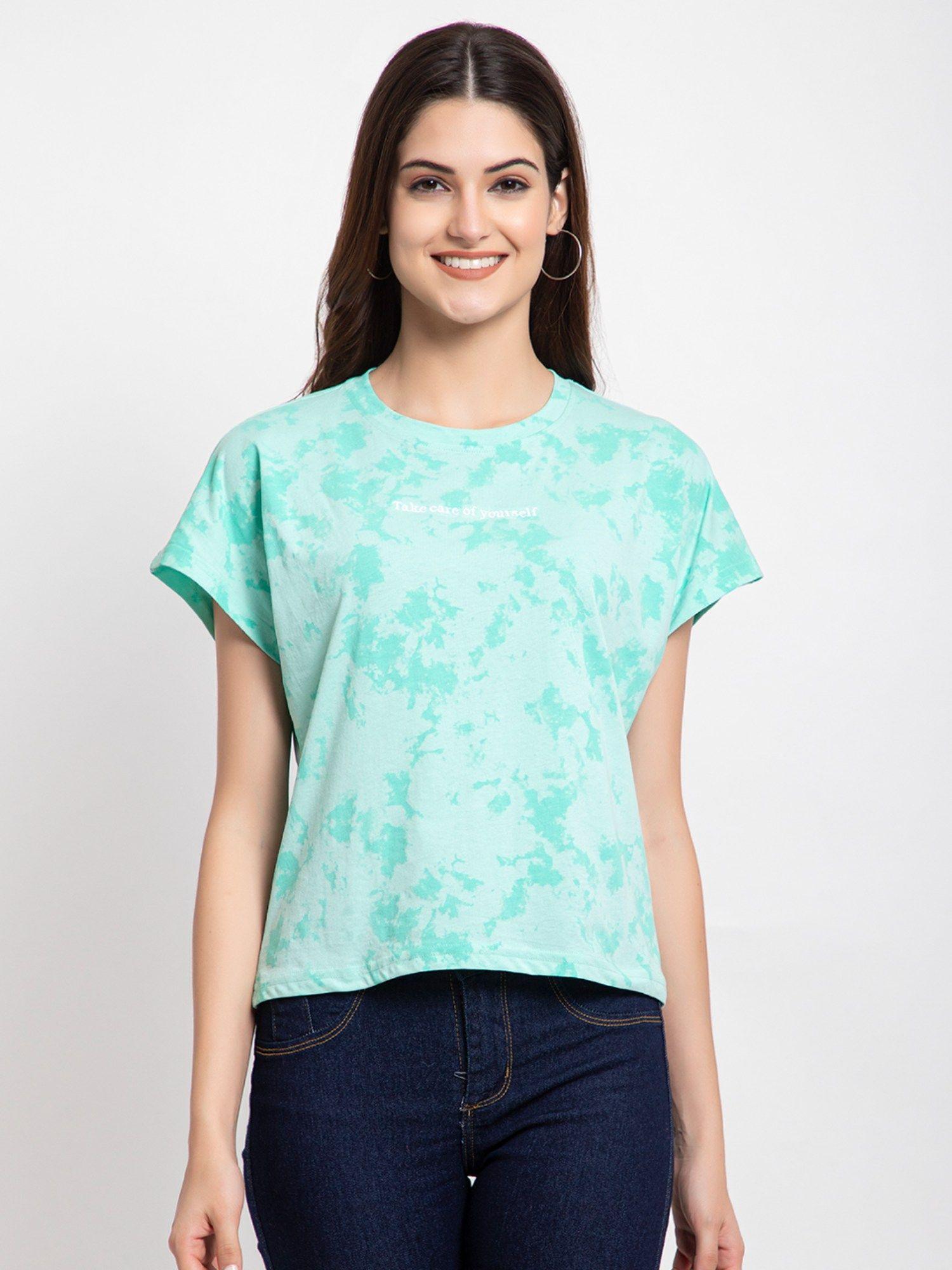 women green tie and dye printed t-shirt