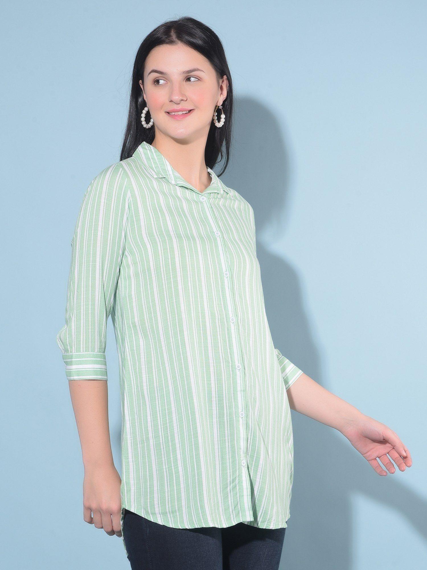 women green vertical striped shirt