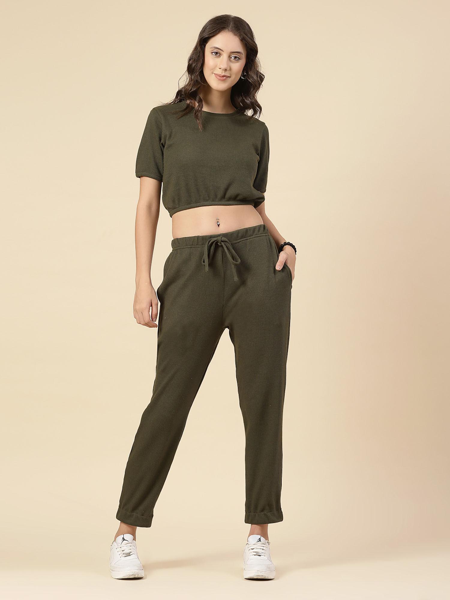 women green waffle co-ord (set of 2)