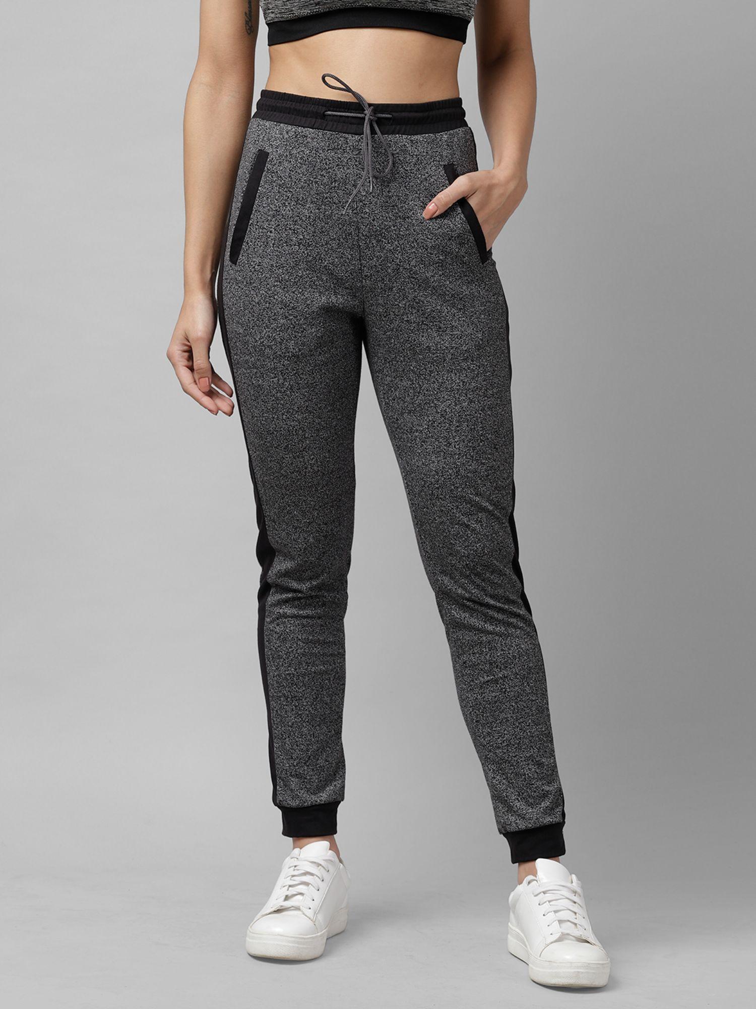 women grey and black skinny fit solid joggers
