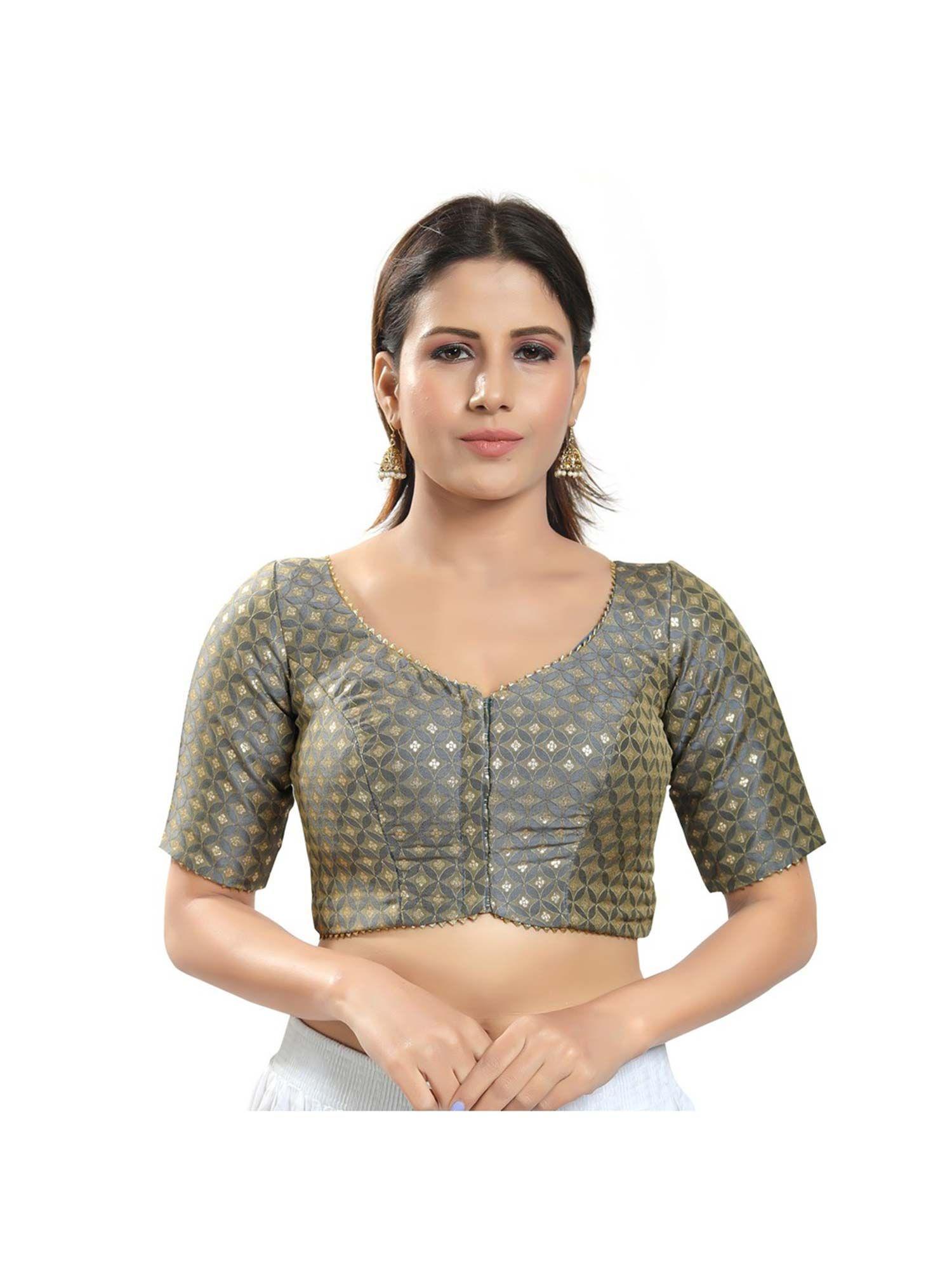 women grey brocade woven readymade saree blouse