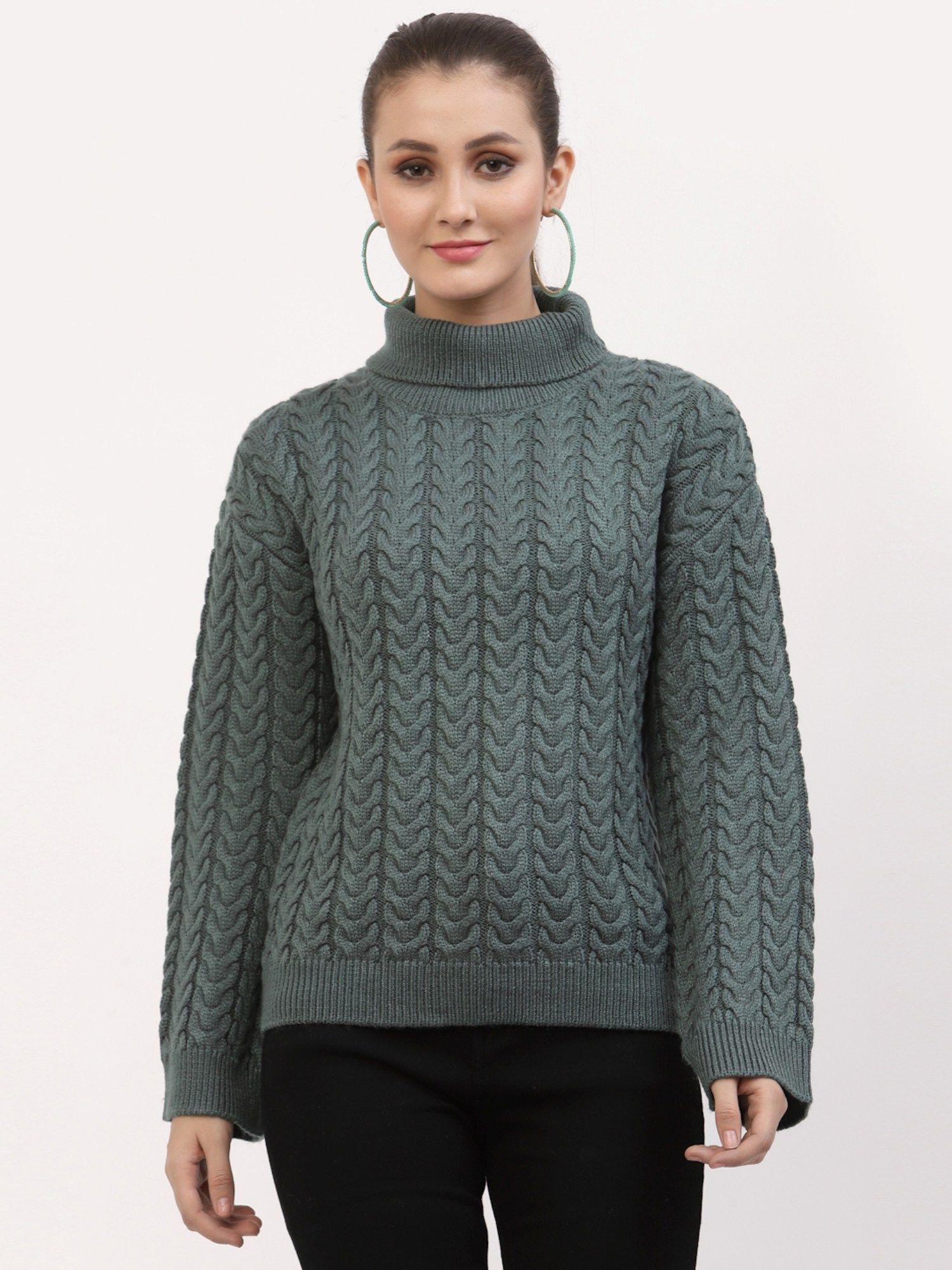 women grey cable knit pullover sweater