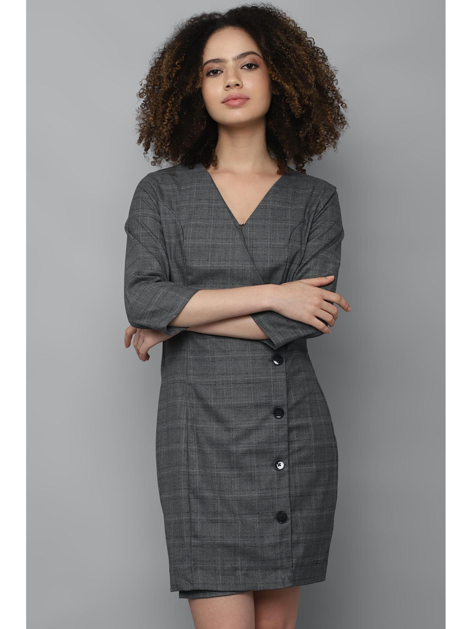 women grey check casual mini dress