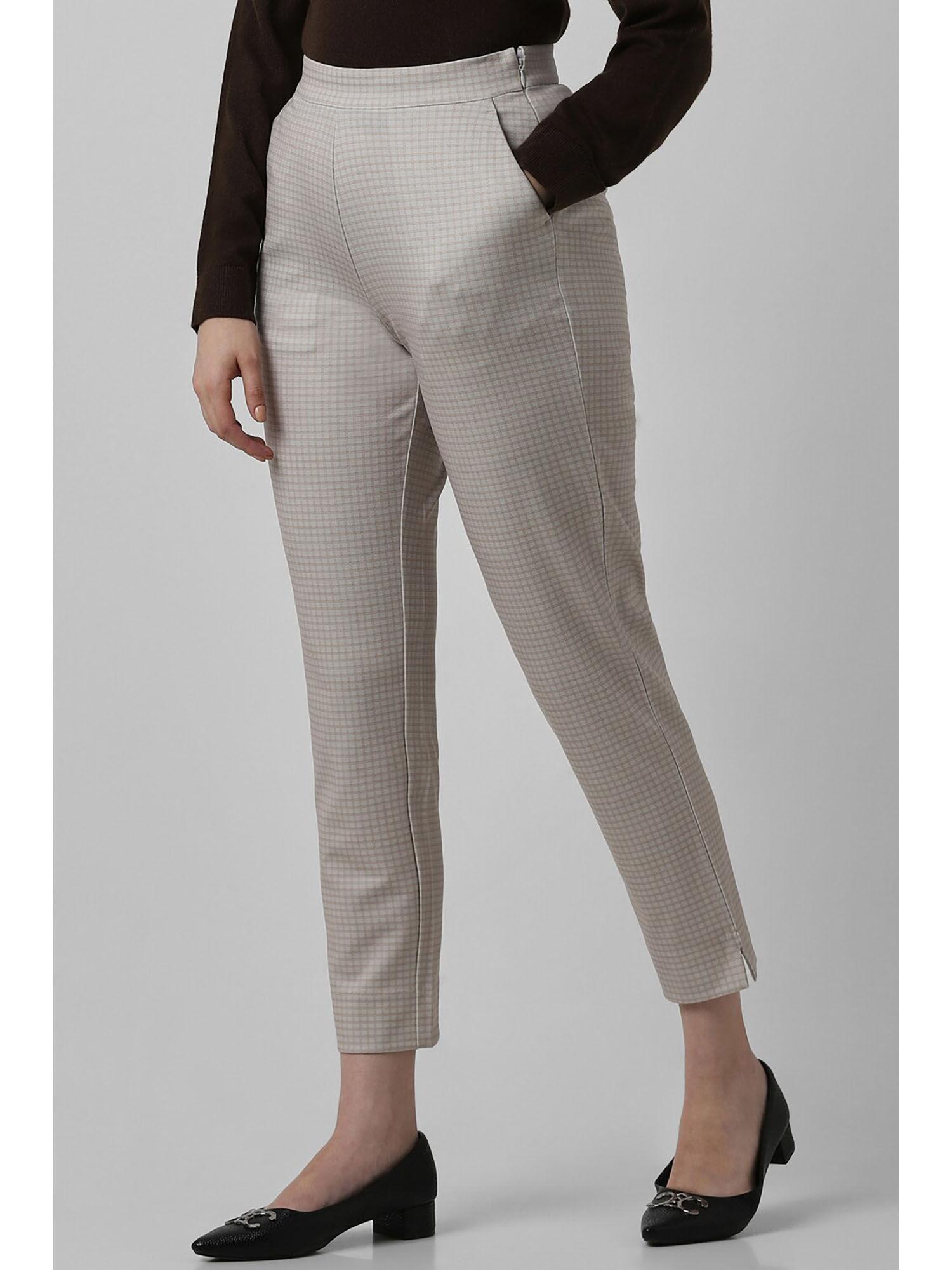 women grey check formal regular fit trouser