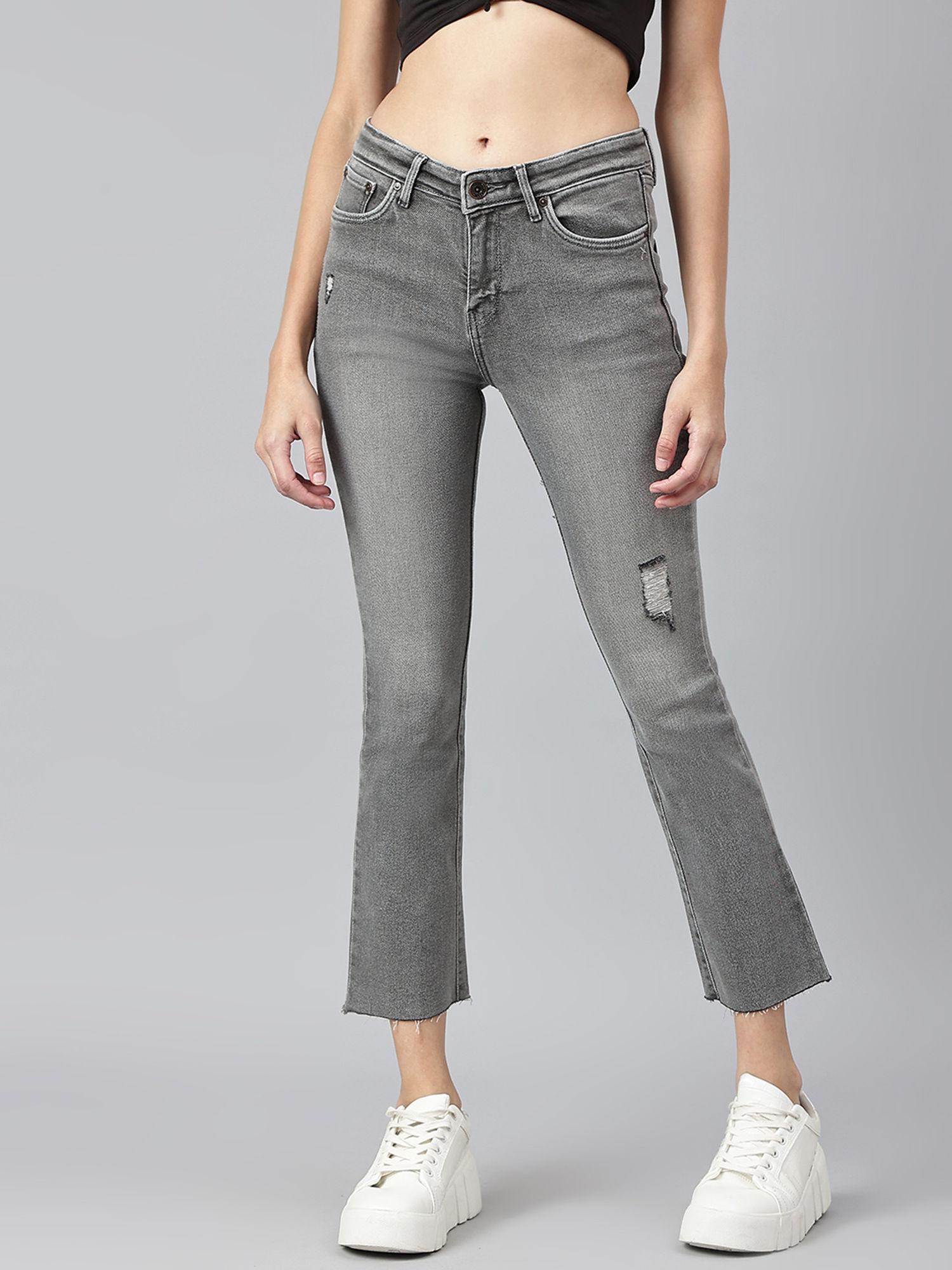 women grey comfort high-rise low distress light fade stretchable jeans