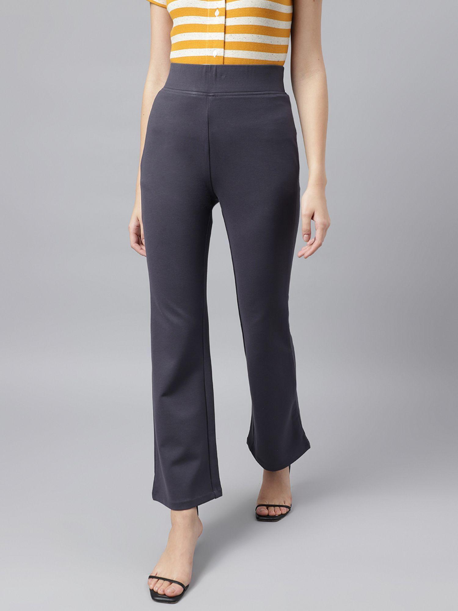 women grey comfort wide high rise trousers