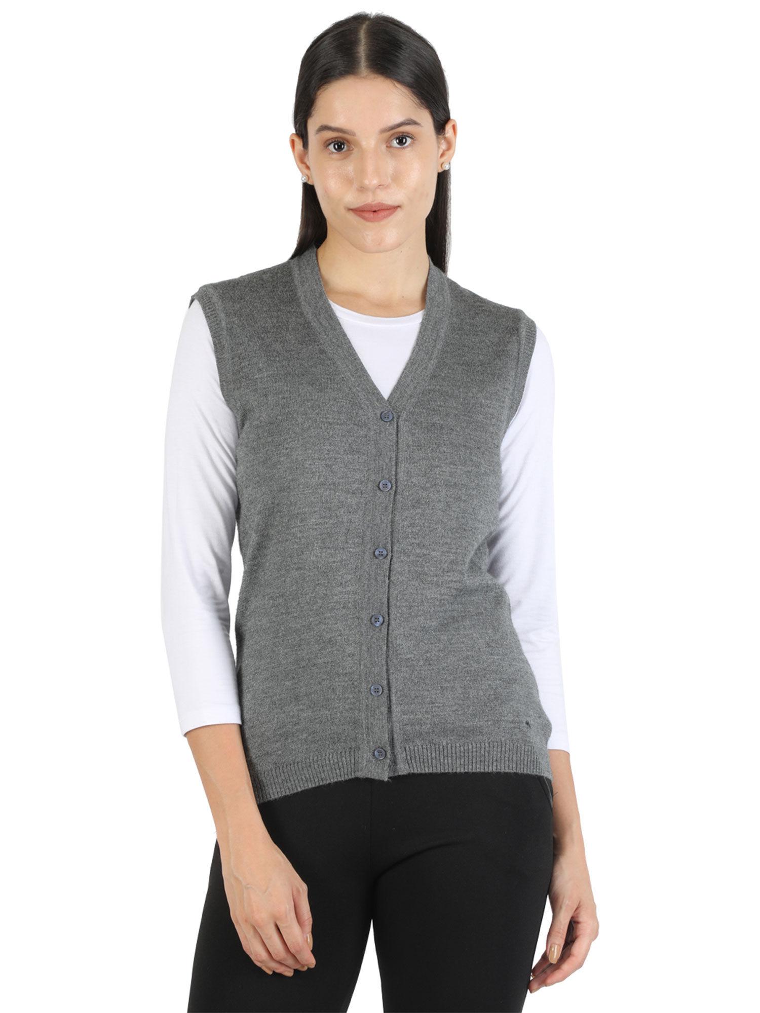 women grey cotton blend solid cardigan