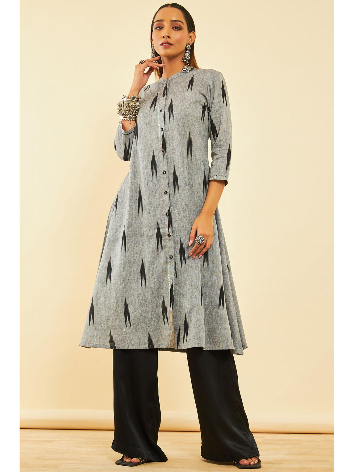 women grey cotton printed kurta