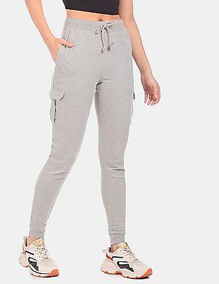 women grey elasticized drawstring waist joggers