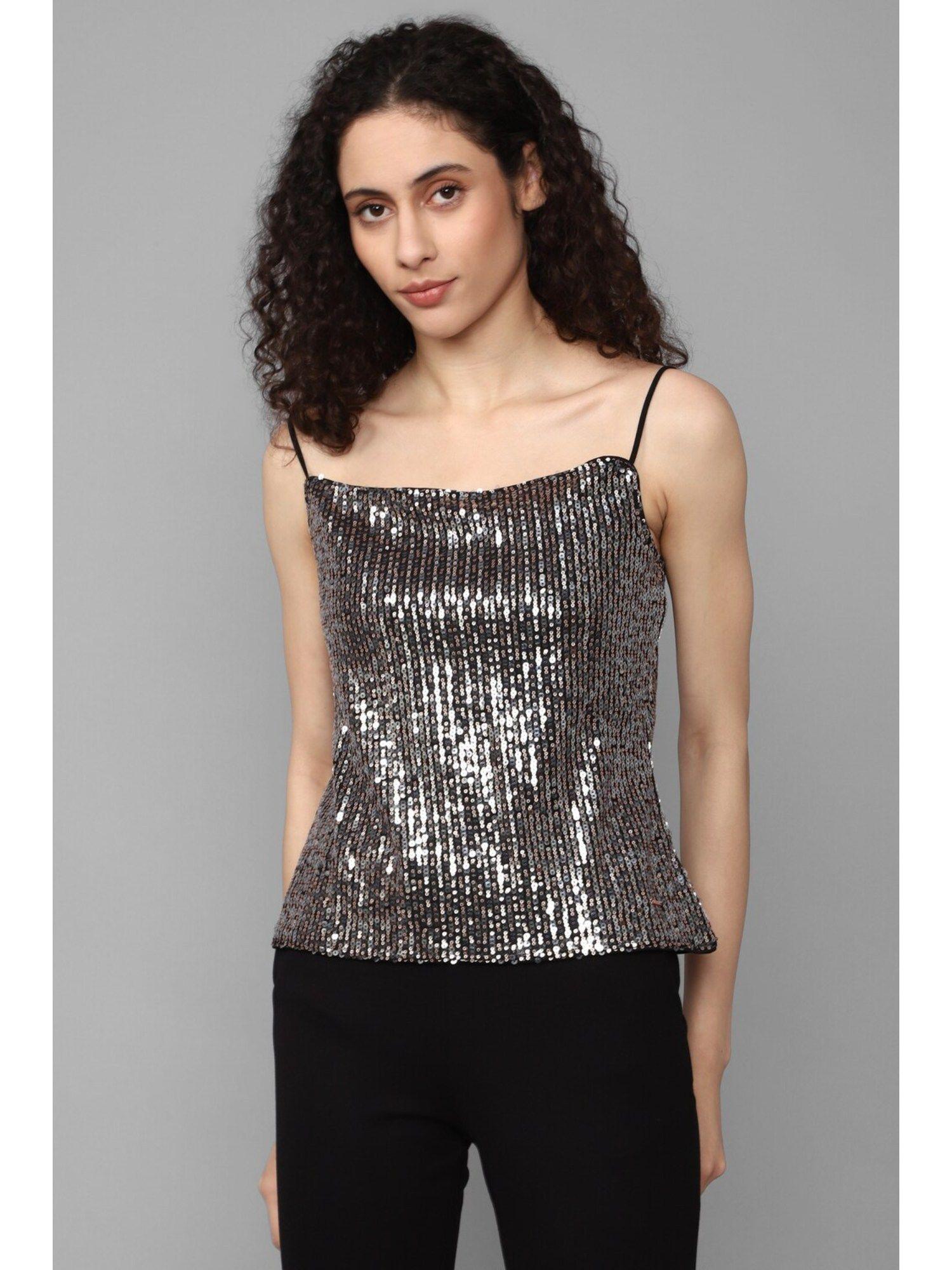 women grey embellished party top