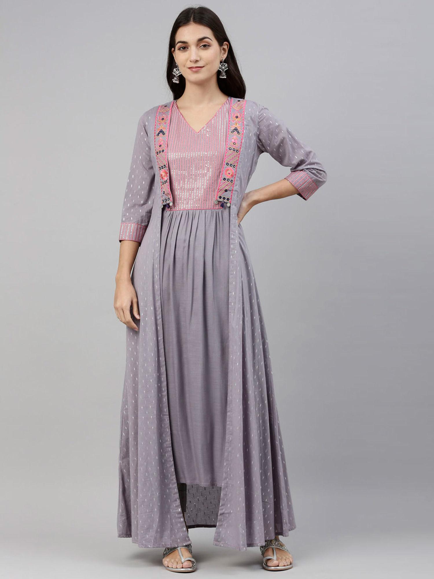 women grey embroidered anarkali kurta