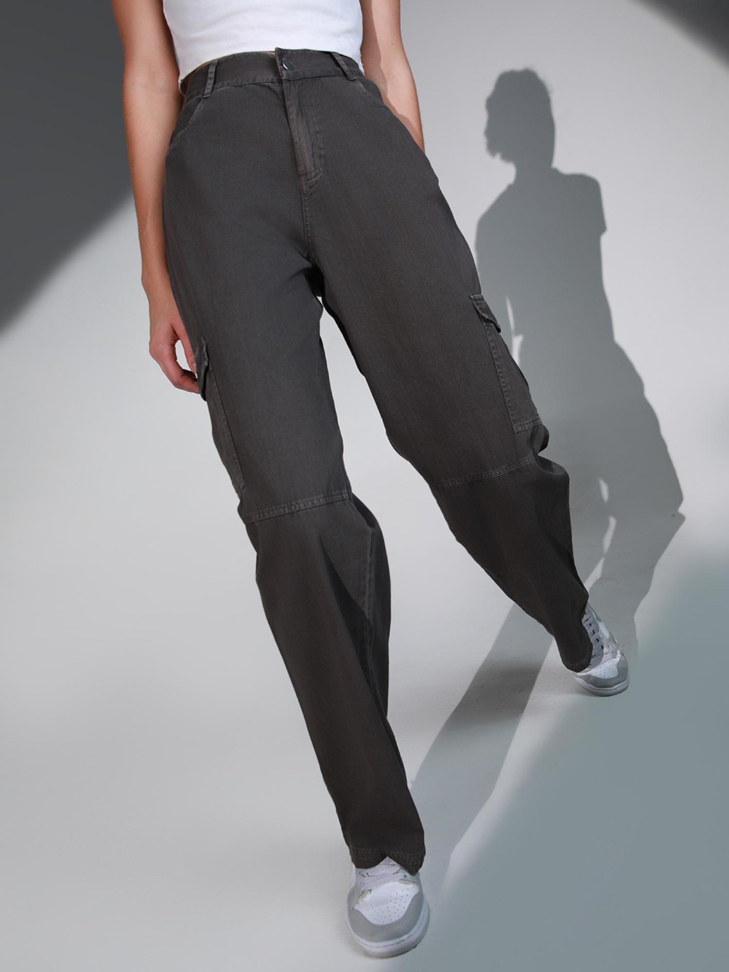 women grey fashion cotton regular fit pant